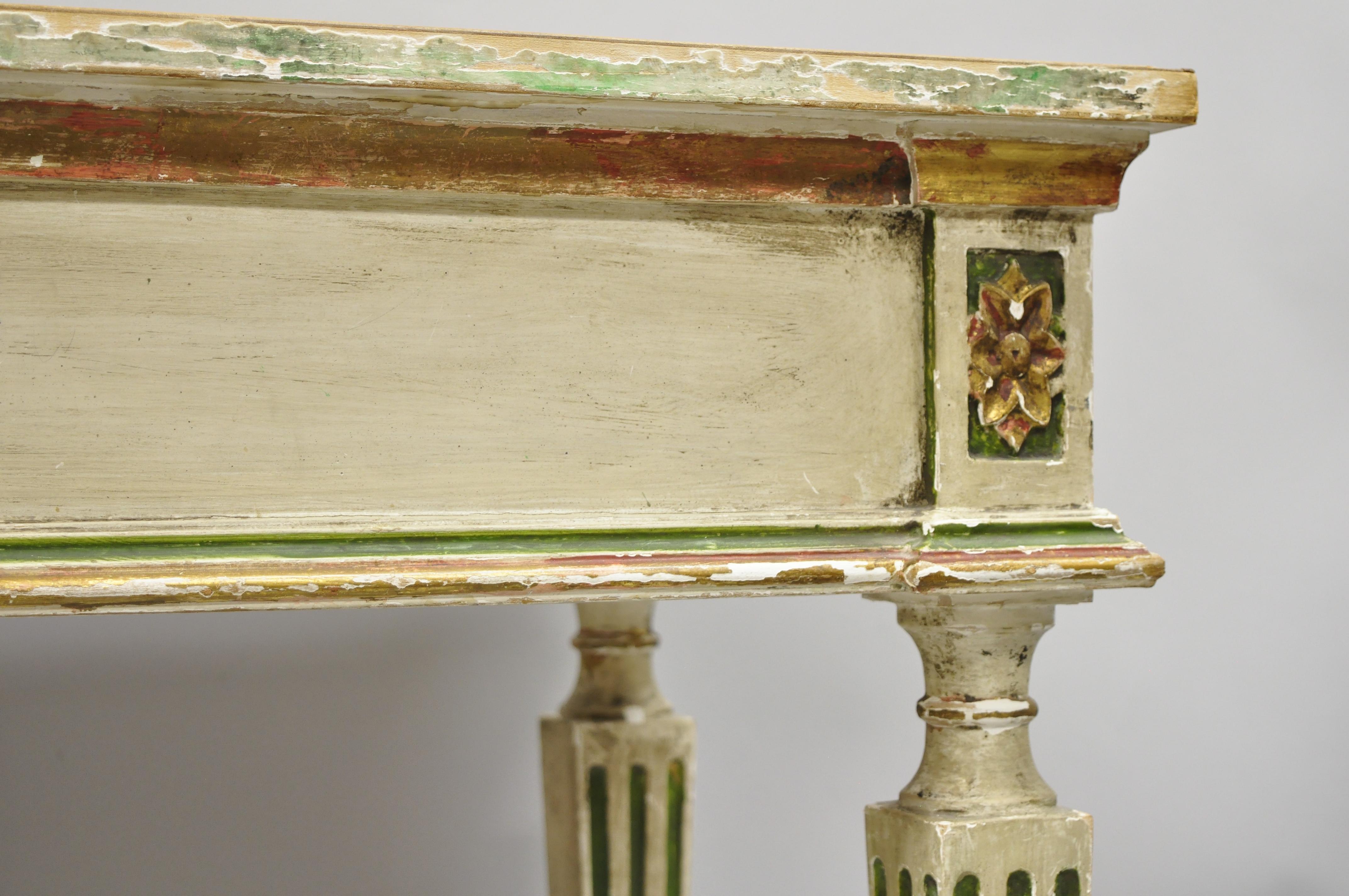French Neoclassical Continental Distress Painted Figural Console Table with Face 4