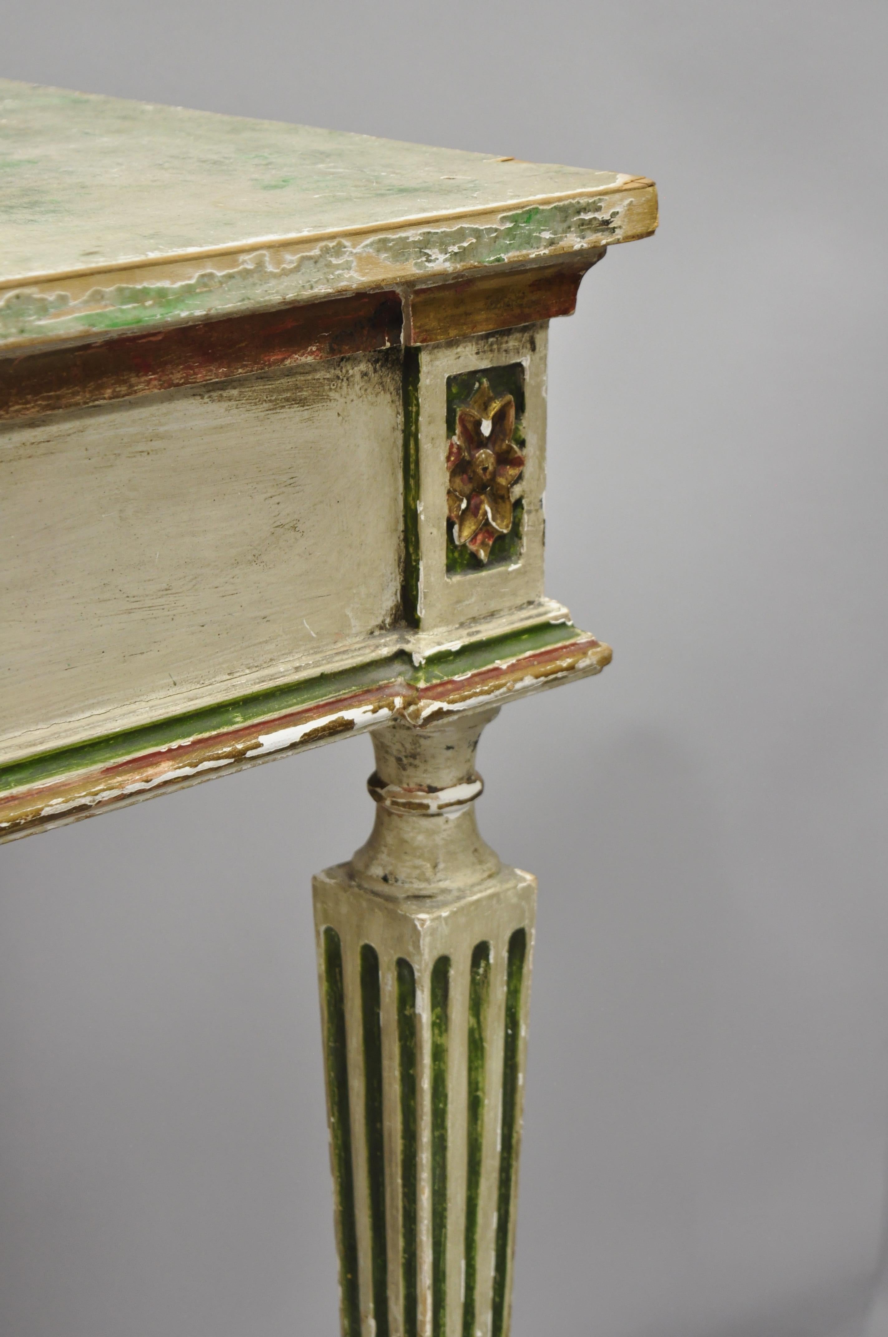 French Neoclassical Continental Distress Painted Figural Console Table with Face In Good Condition In Philadelphia, PA