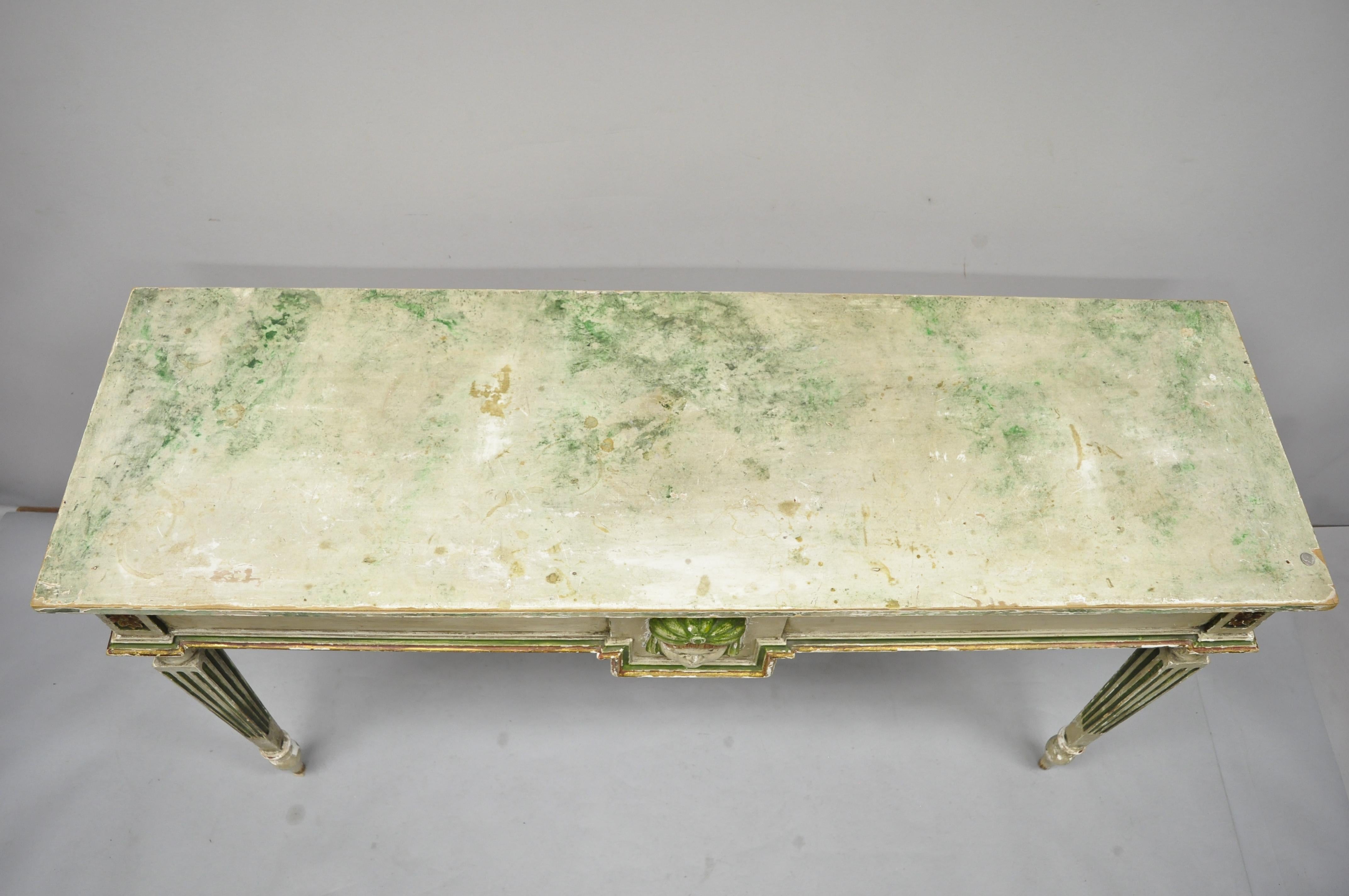French Neoclassical Continental Distress Painted Figural Console Table with Face 1