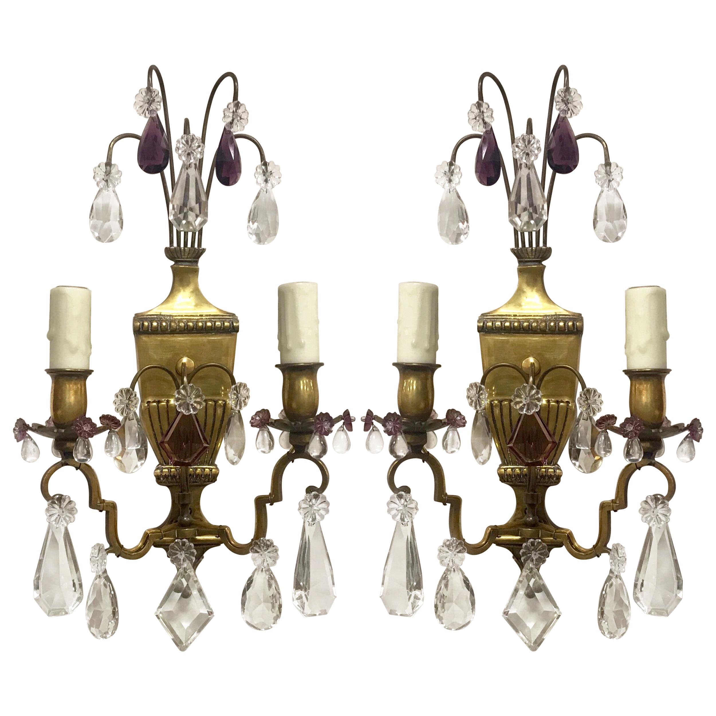 French Neoclassical Crystal Sconces