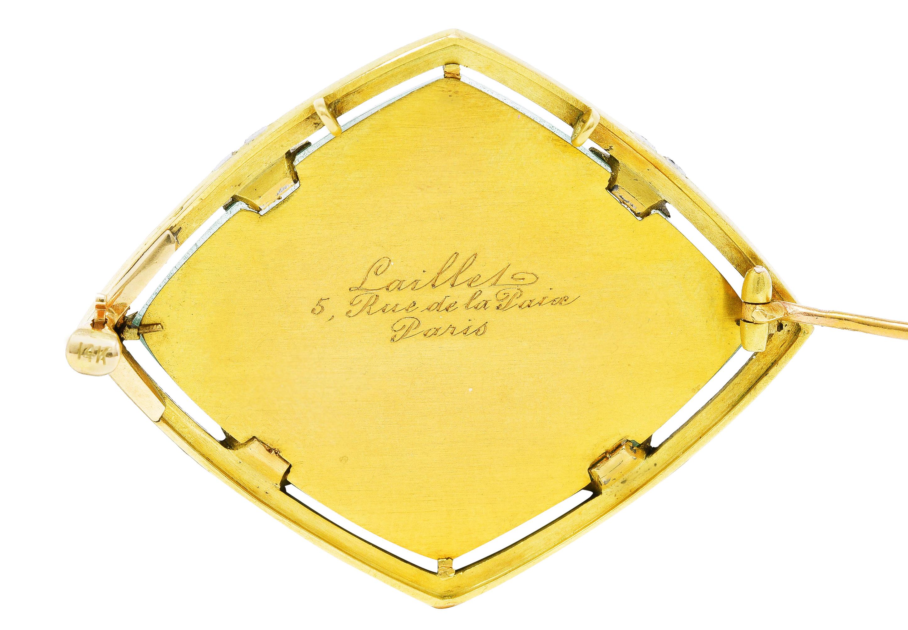 French Neoclassical Diamond Enamel Platinum 18 Karat Gold Antique Cherub Cameo  In Excellent Condition In Philadelphia, PA