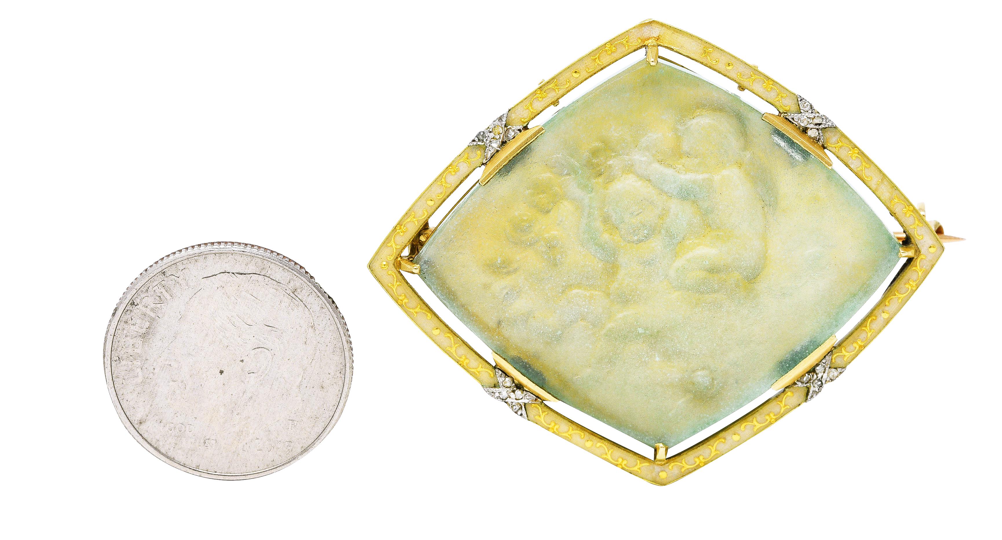 French Neoclassical Diamond Enamel Platinum 18 Karat Gold Antique Cherub Cameo  2
