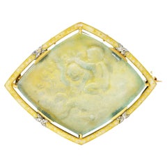 French Neoclassical Diamond Enamel Platinum 18 Karat Gold Antique Cherub Cameo 