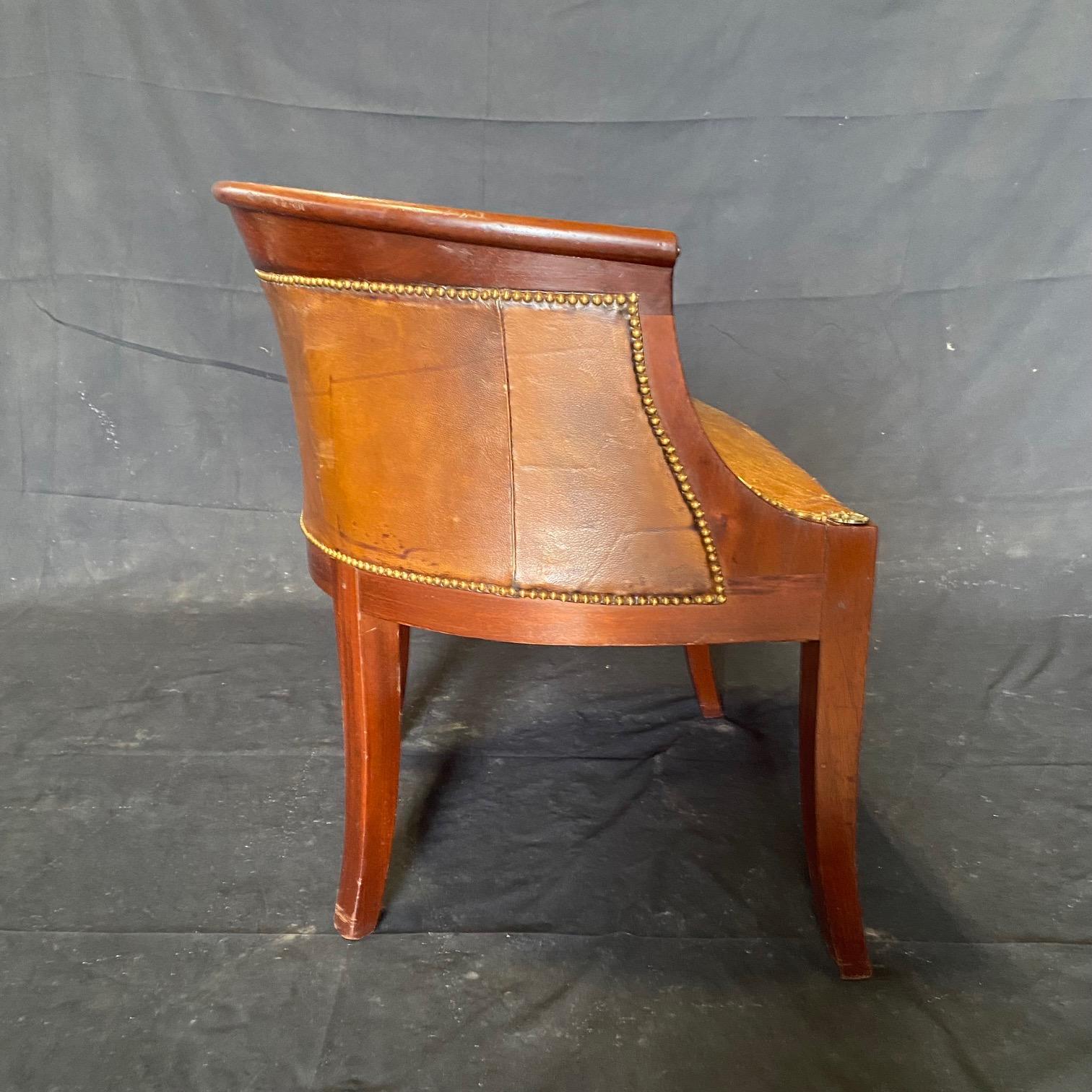 French Neoclassical Distressed Leather & Walnut Dressing Table or Desk Chair  In Distressed Condition For Sale In Hopewell, NJ