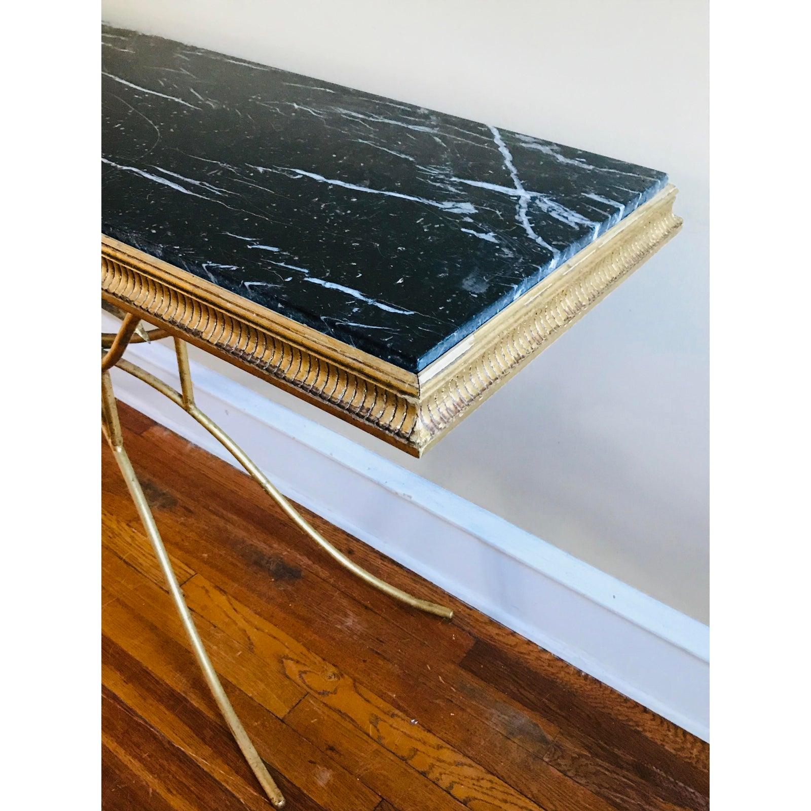 European Antique Neoclassical Doré Console Table with Marble Top