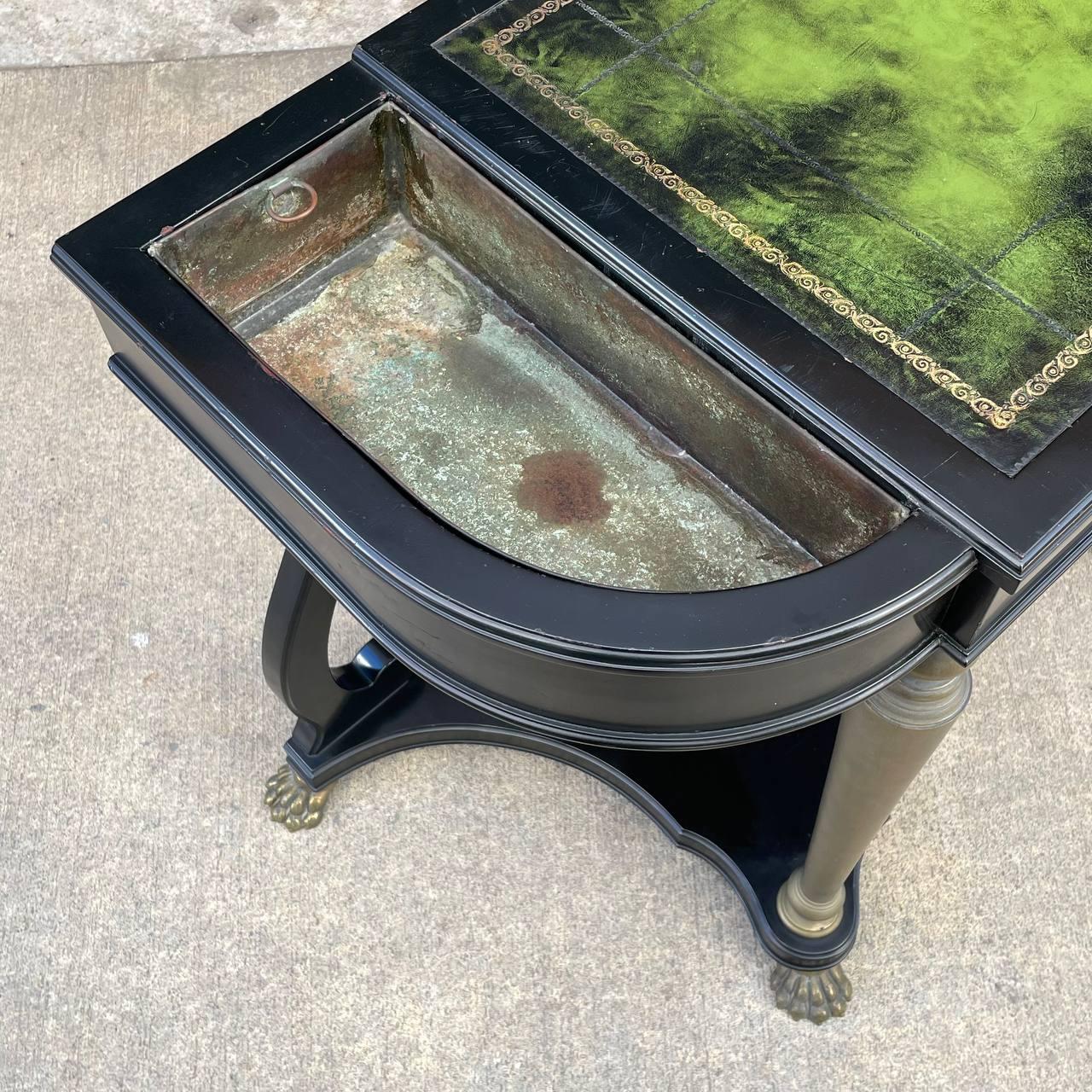 French Neoclassical Ebonized & Leather Top Console Table with Planter and Brass  For Sale 1
