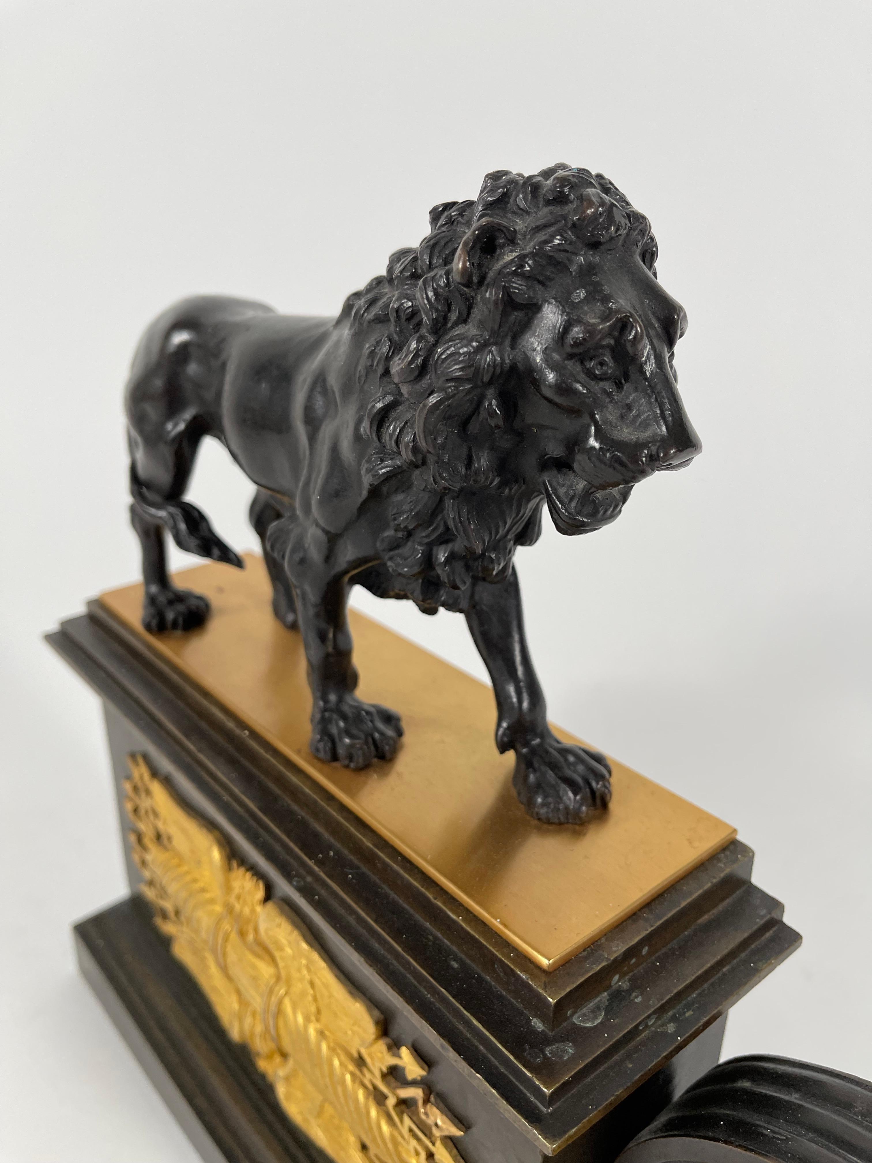French Neoclassical Gilt Bronze Lion Fireplace Fender Adjustable Width 7