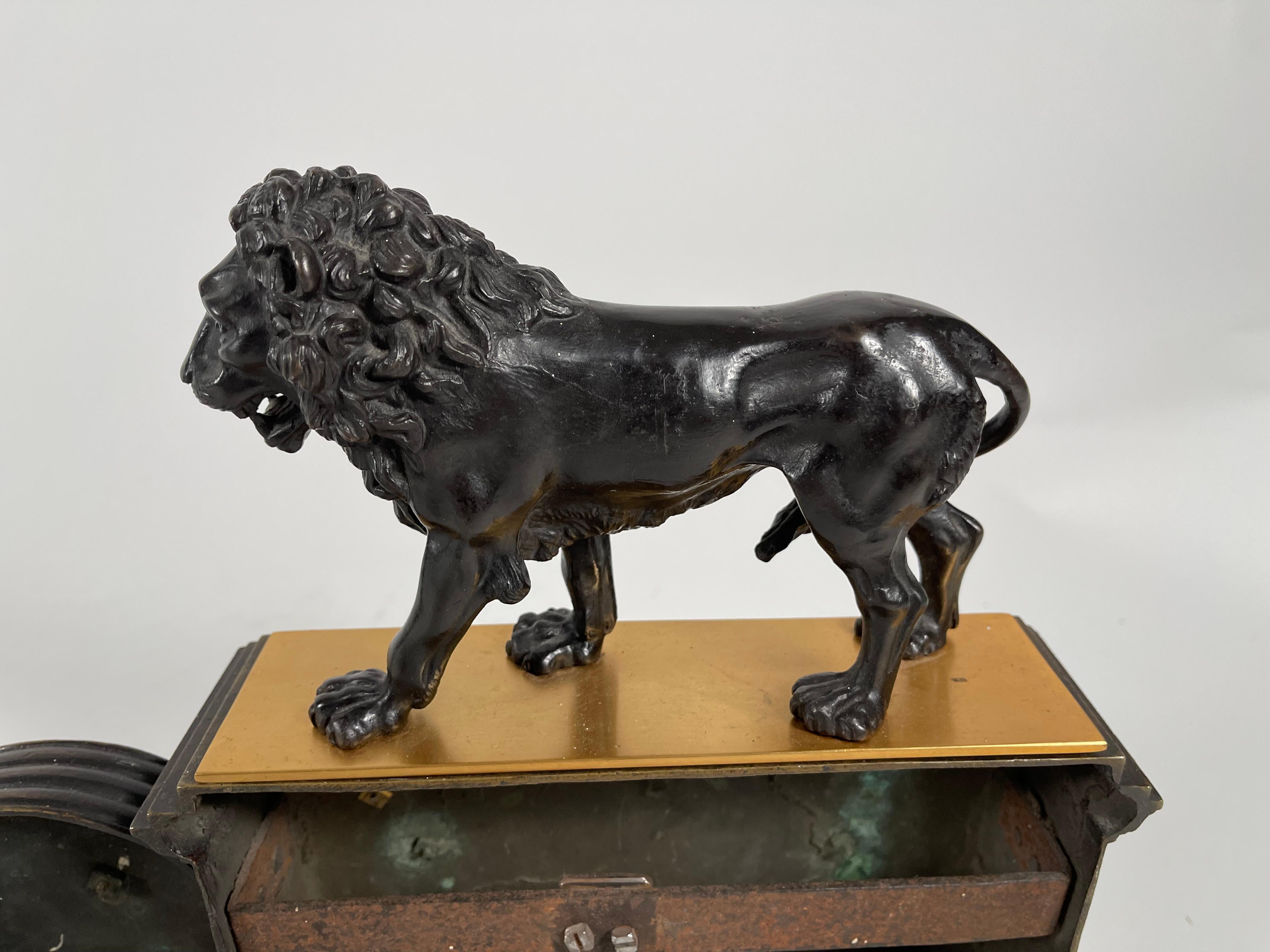 French Neoclassical Gilt Bronze Lion Fireplace Fender Adjustable Width 4