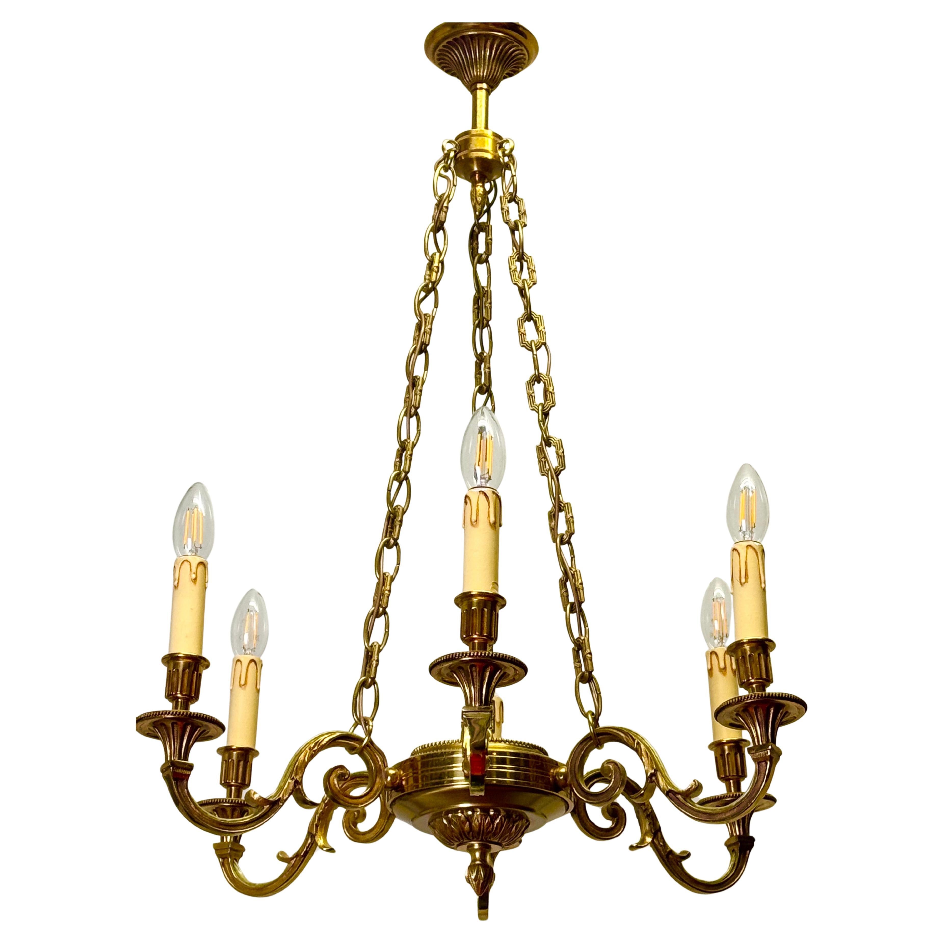 Lampadario neoclassico francese in stile impero in bronzo di Lucien Gau, anni '70