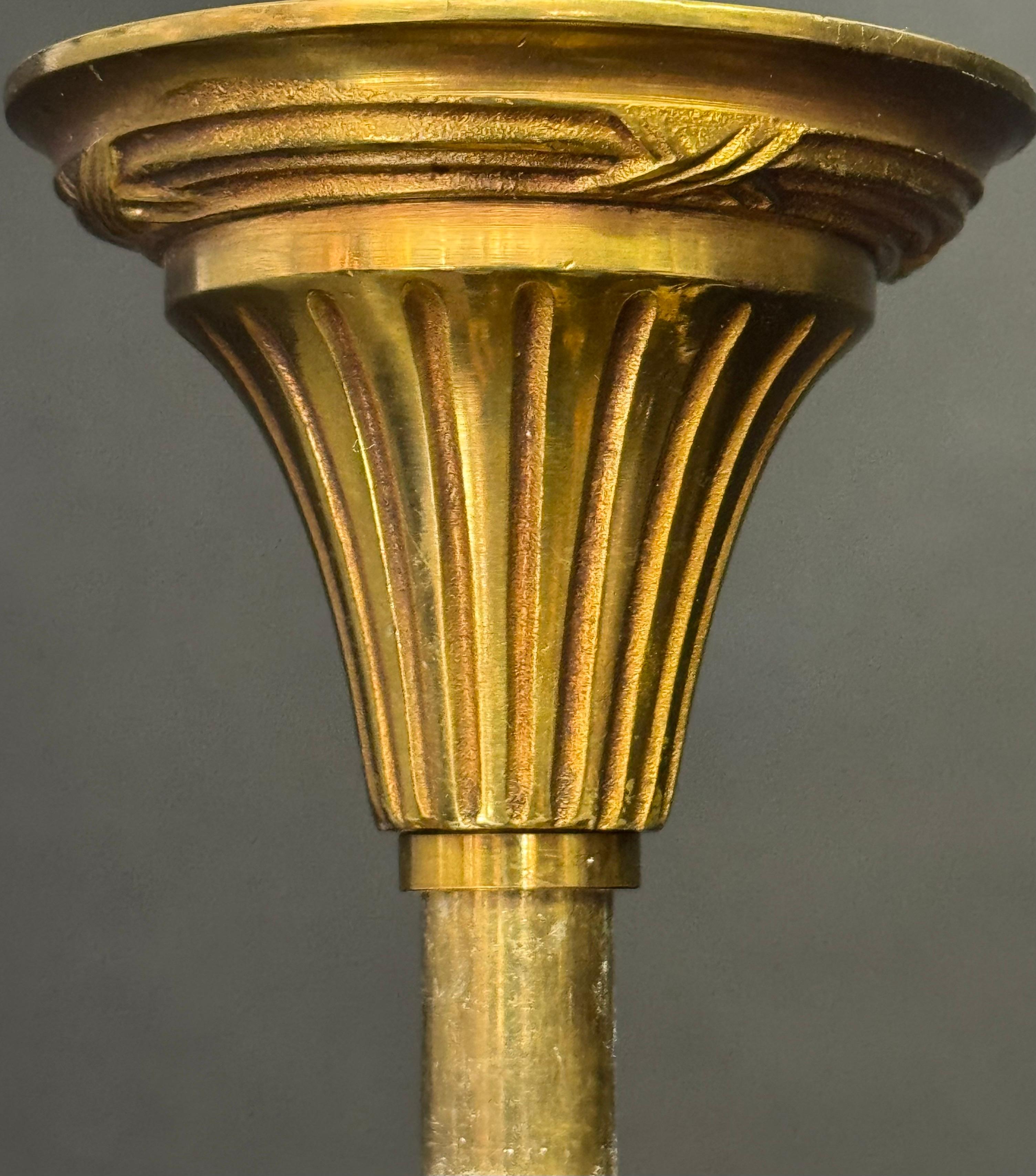 Lampadario neoclassico francese in stile impero, finitura bronzo e crepe, anni '70 in vendita 6
