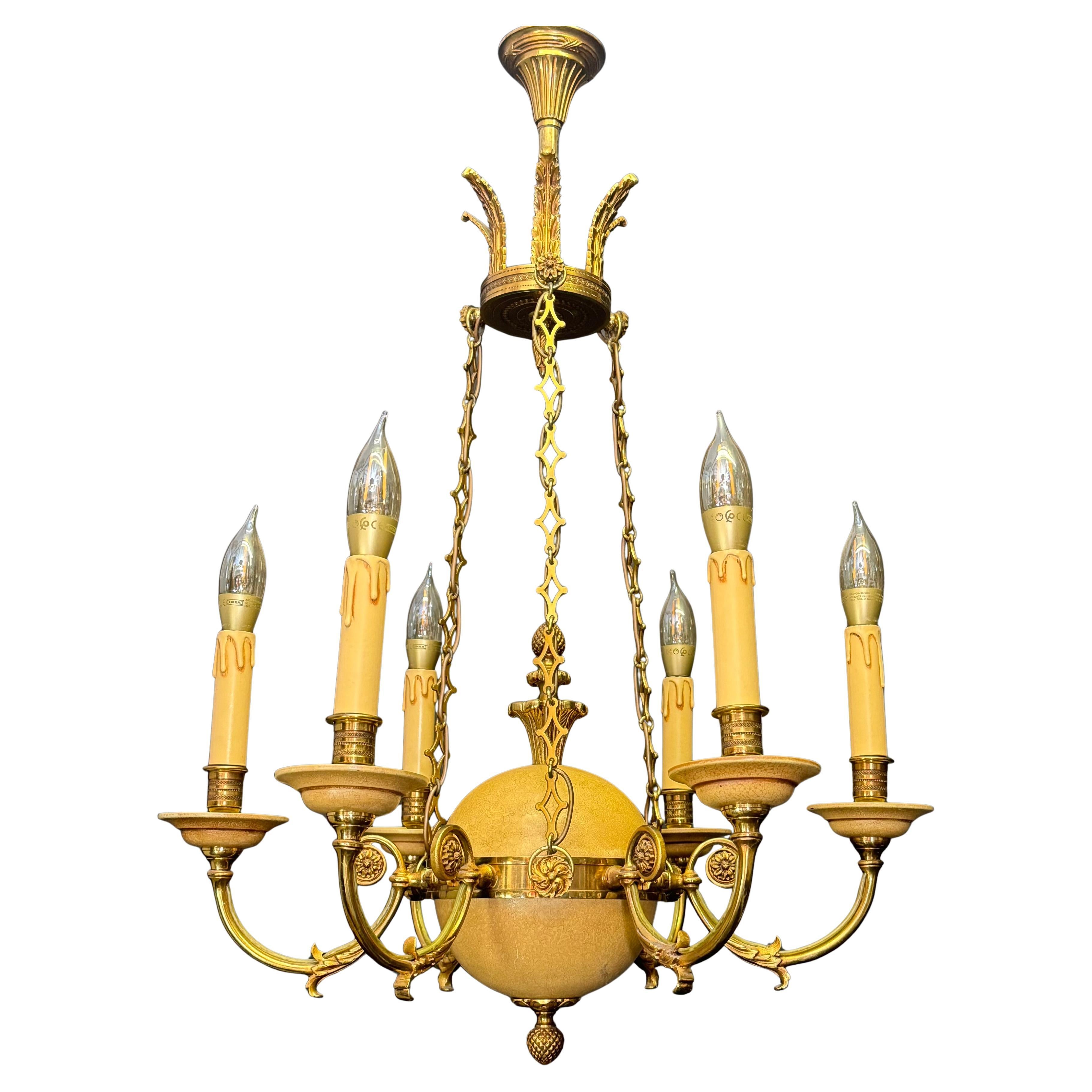 Französischer Kronleuchter im neoklassischen Empire-Stil, Bronze und Crackle-Finish, 1970er Jahre