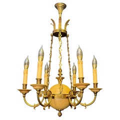 French Neoclassical Empire Style Chandelier, Bronze and Crackle Finish, 1970s