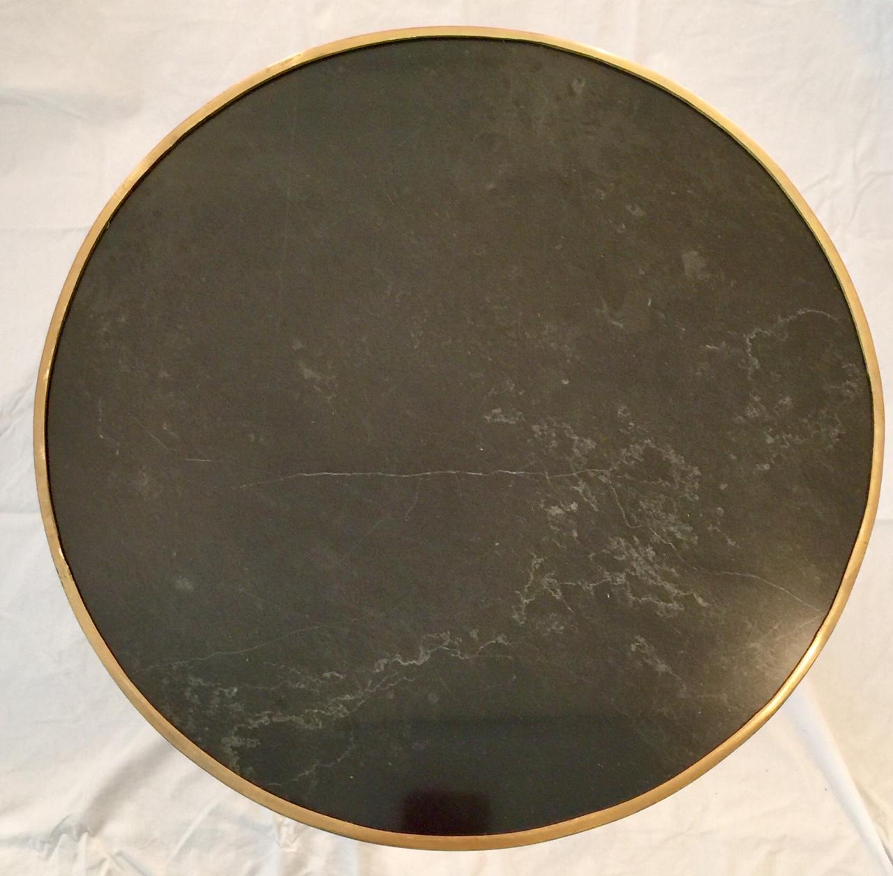 20th Century French Neoclassical Empire Style Gueridon Table, Round, Bronze and Marble