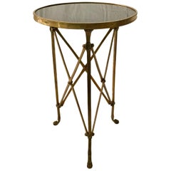 French Neoclassical Empire Style Gueridon Table, Round, Bronze and Marble