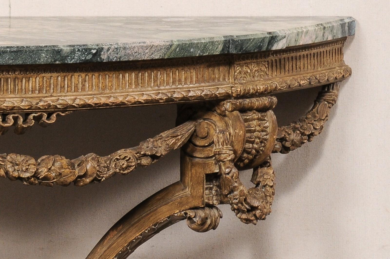 French Neoclassical Exquisitely Carved Wall Console w/Green Marble Top For Sale 6