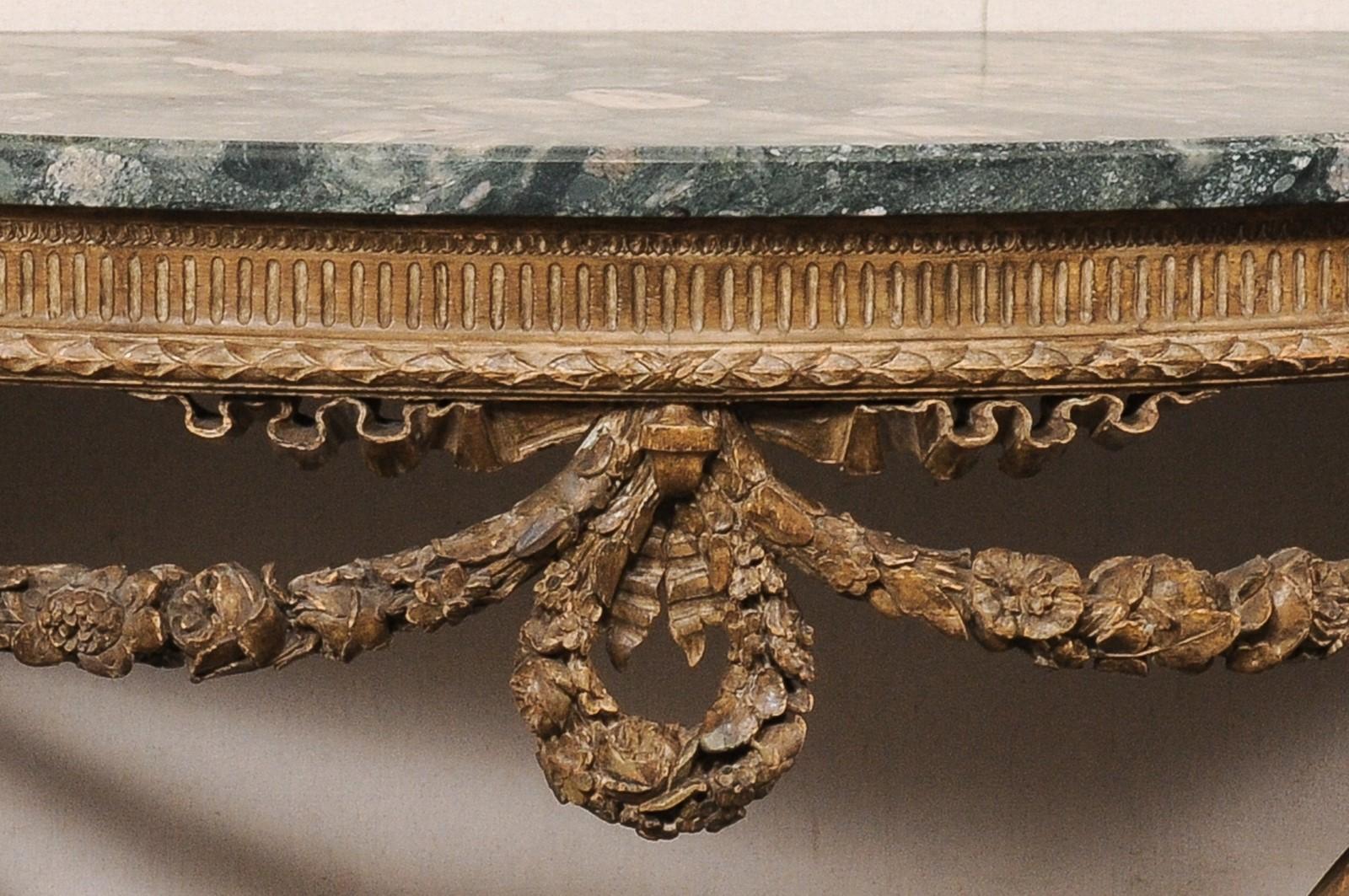 French Neoclassical Exquisitely Carved Wall Console w/Green Marble Top For Sale 7