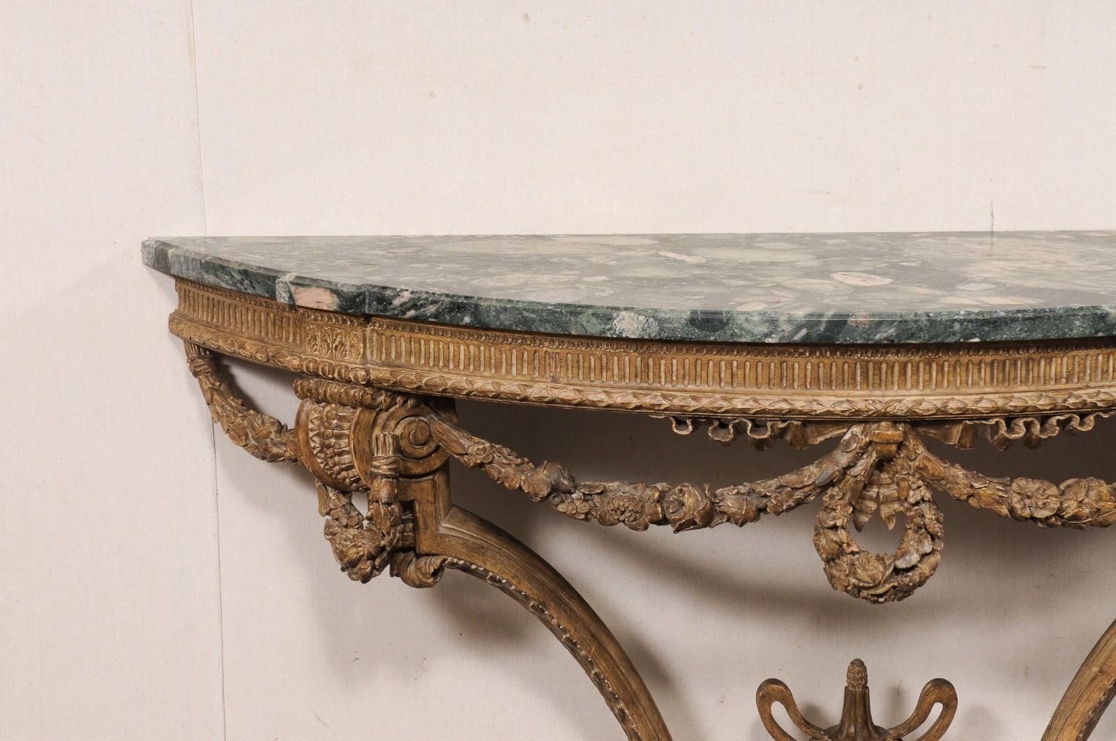 French Neoclassical Exquisitely Carved Wall Console w/Green Marble Top In Good Condition For Sale In Atlanta, GA
