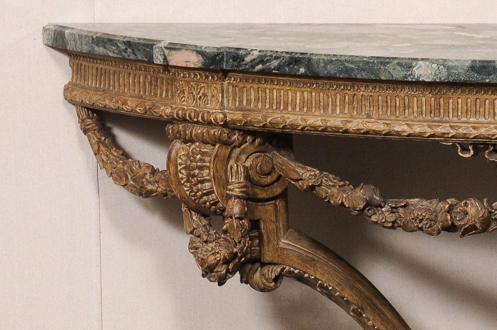 French Neoclassical Exquisitely Carved Wall Console w/Green Marble Top For Sale 5