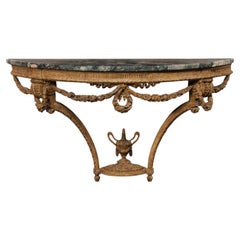French Neoclassical Exquisitely Carved Wall Console w/Green Marble Top