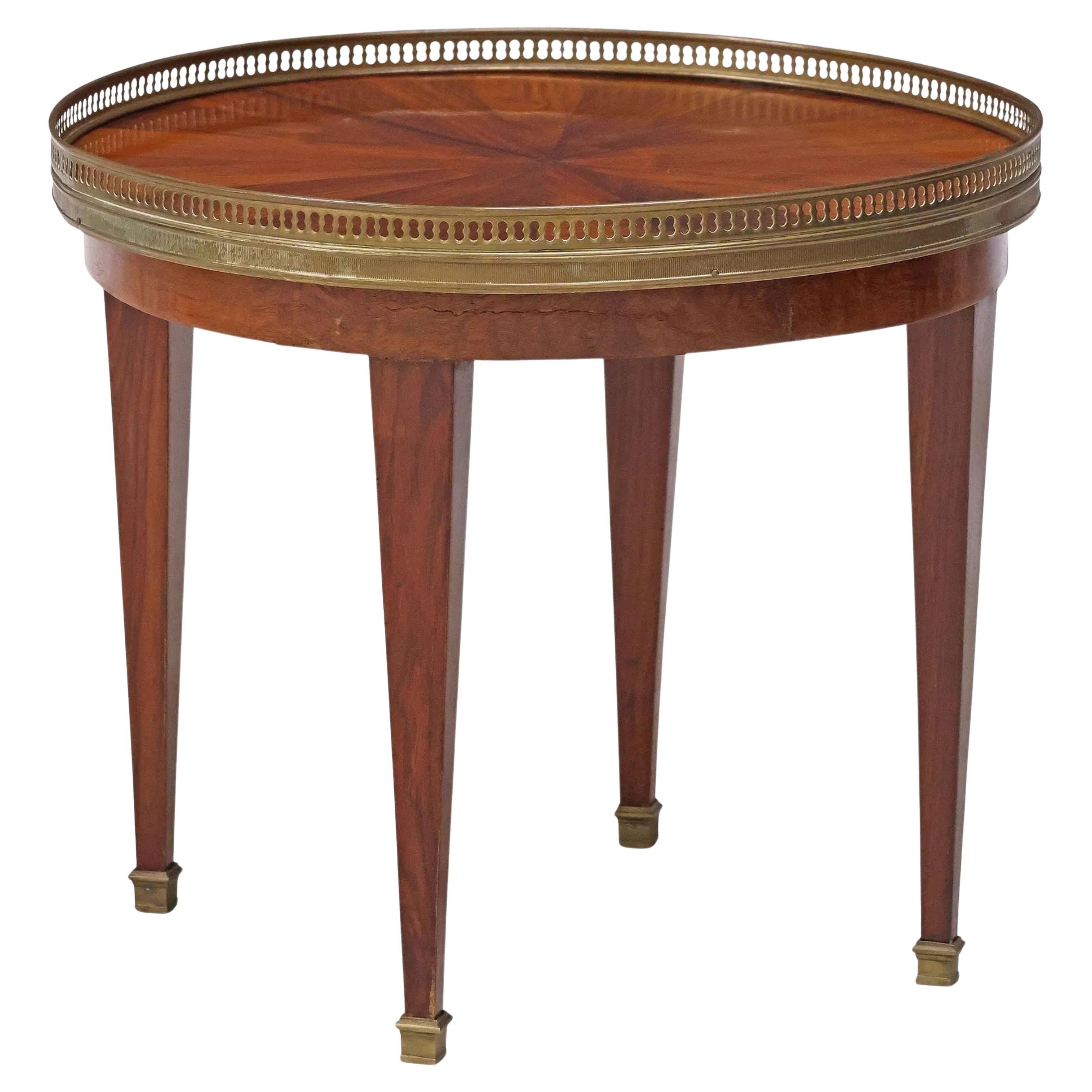 French Neoclassical Figured Mahogany Round Side Table with Brass Gallery