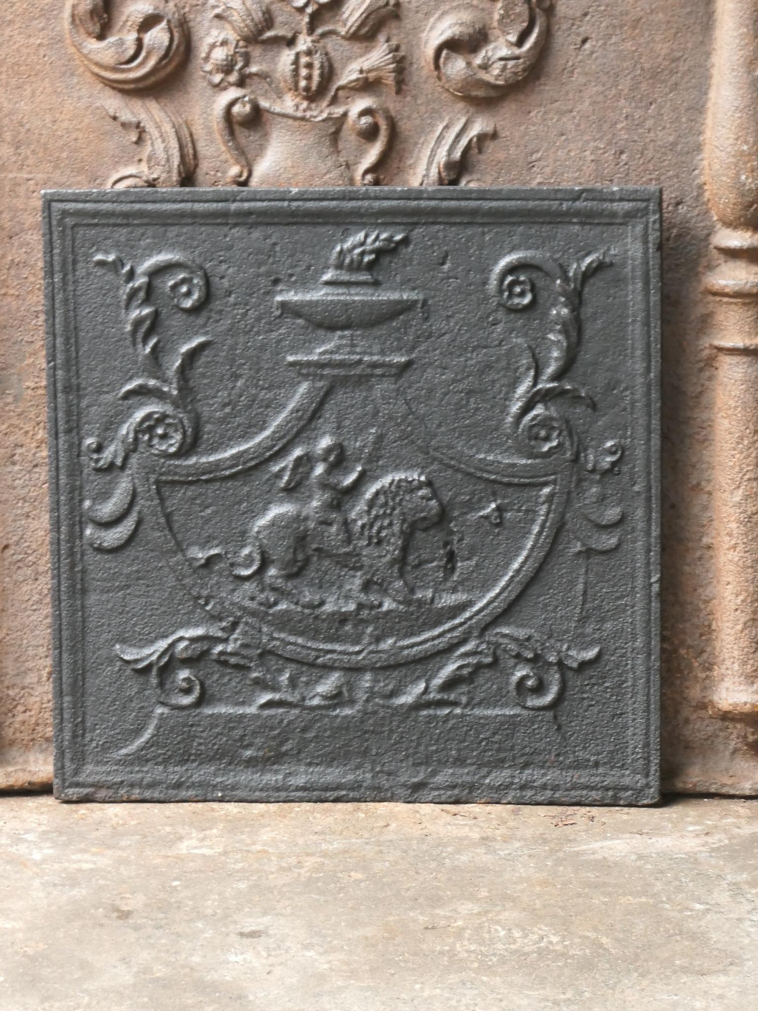 18th - 19th century French neoclassical fireback. The fireback is made of cast iron and has a black / pewter patina. It is in a good condition and does not have cracks.











