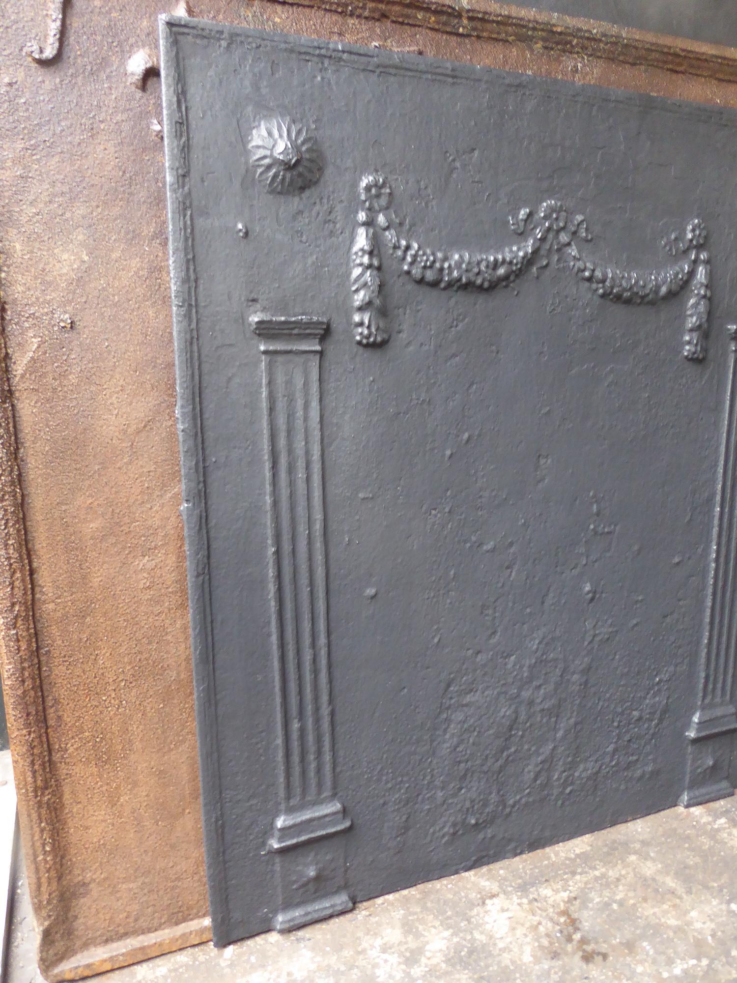 Iron French Neoclassical Fireback with 'Pillars of Freedom', 19th Century