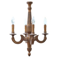 French Neoclassical Five-Light Carved Wood Chandelier with Aged Gold Finish