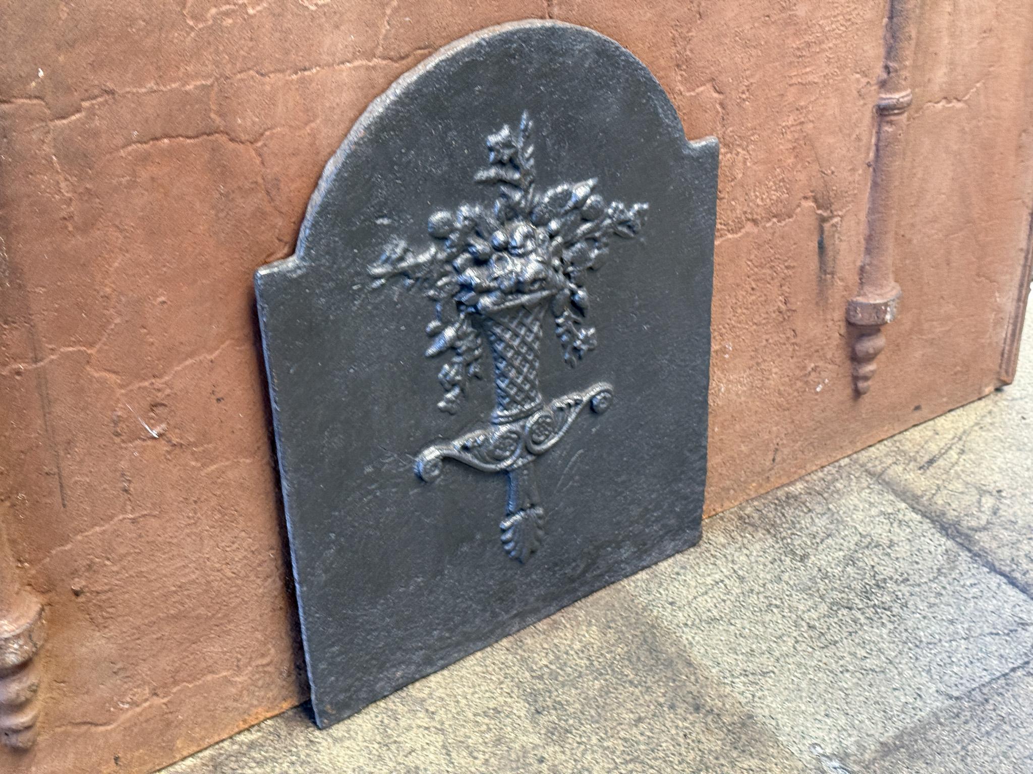 Iron French Neoclassical 'Flower Basket' Fireback / Backsplash, Early 19th Century For Sale