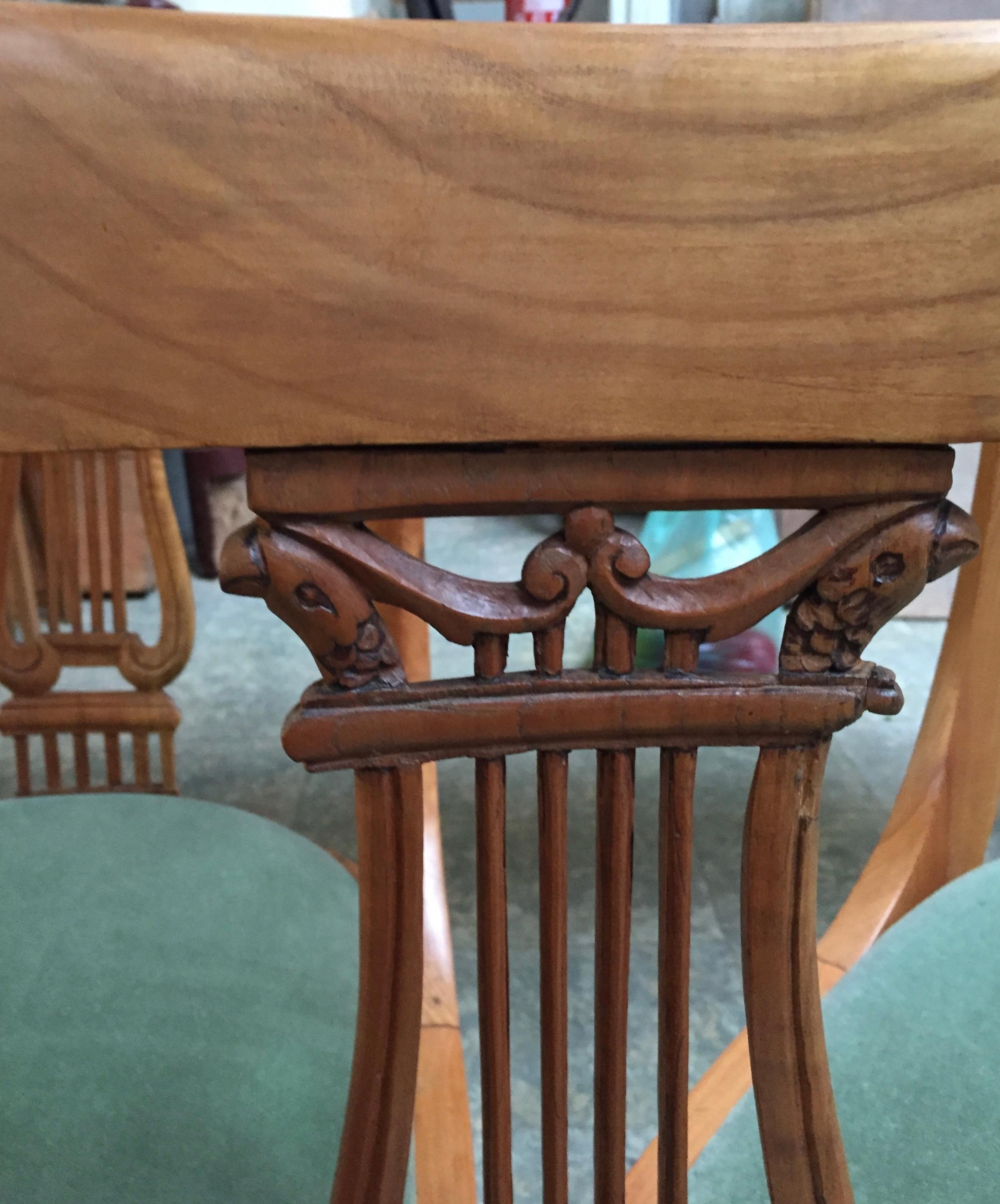 19th Century French Neoclassical Fruitwood Lyre Back Chairs with Falcon Heads For Sale