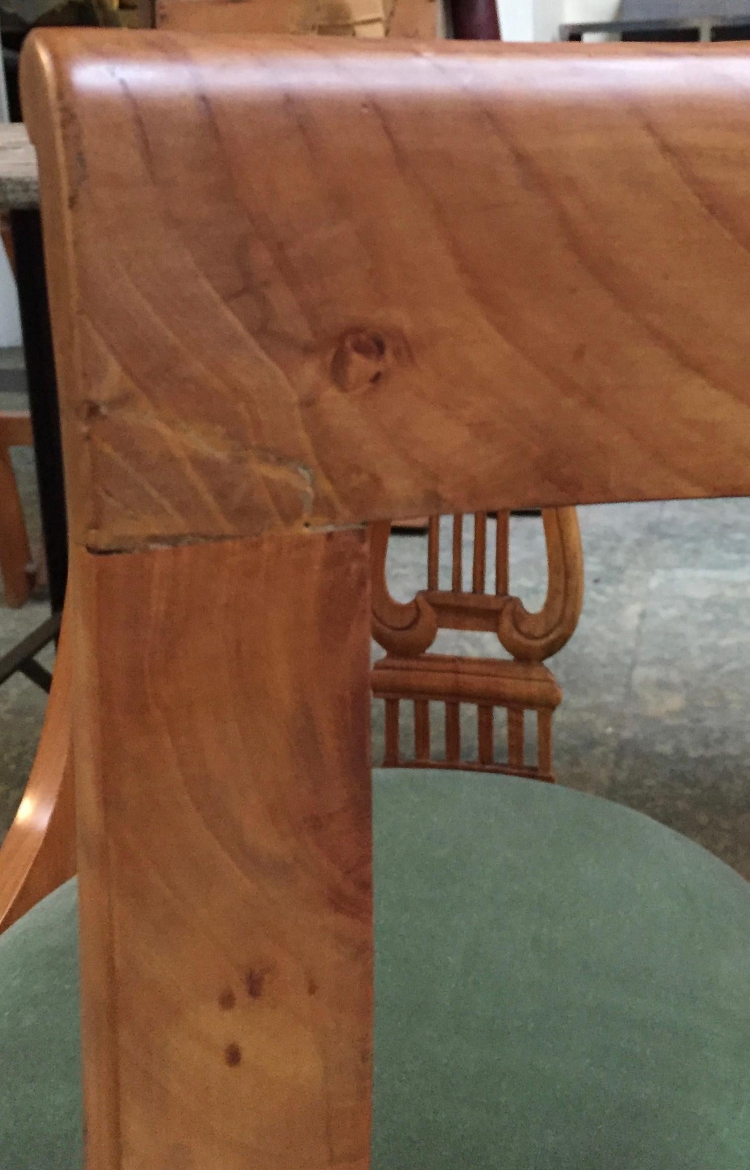 French Neoclassical Fruitwood Lyre Back Chairs with Falcon Heads For Sale 1