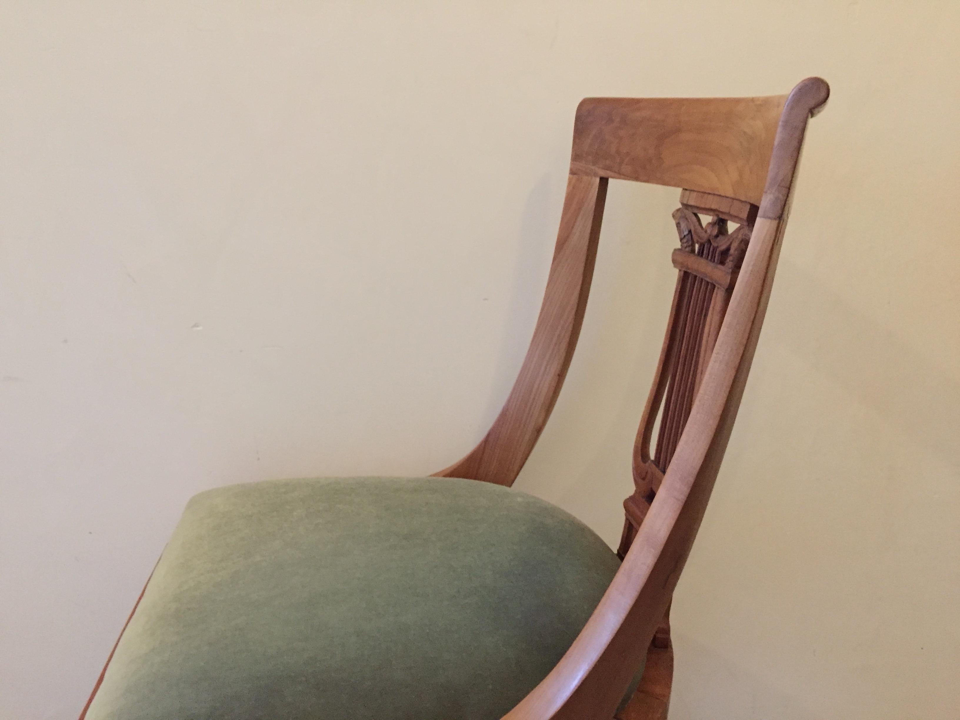 French Neoclassical Fruitwood Lyre Back Chairs with Falcon Heads For Sale 5