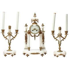 Antique French Neoclassical Garniture Set with Clock and Candlesticks