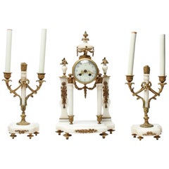 French Neoclassical Garniture Set with Clock and Candlesticks