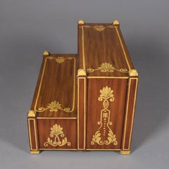 French Neoclassical Gilt and Grain Painted Mahogany Bedside Step Stool