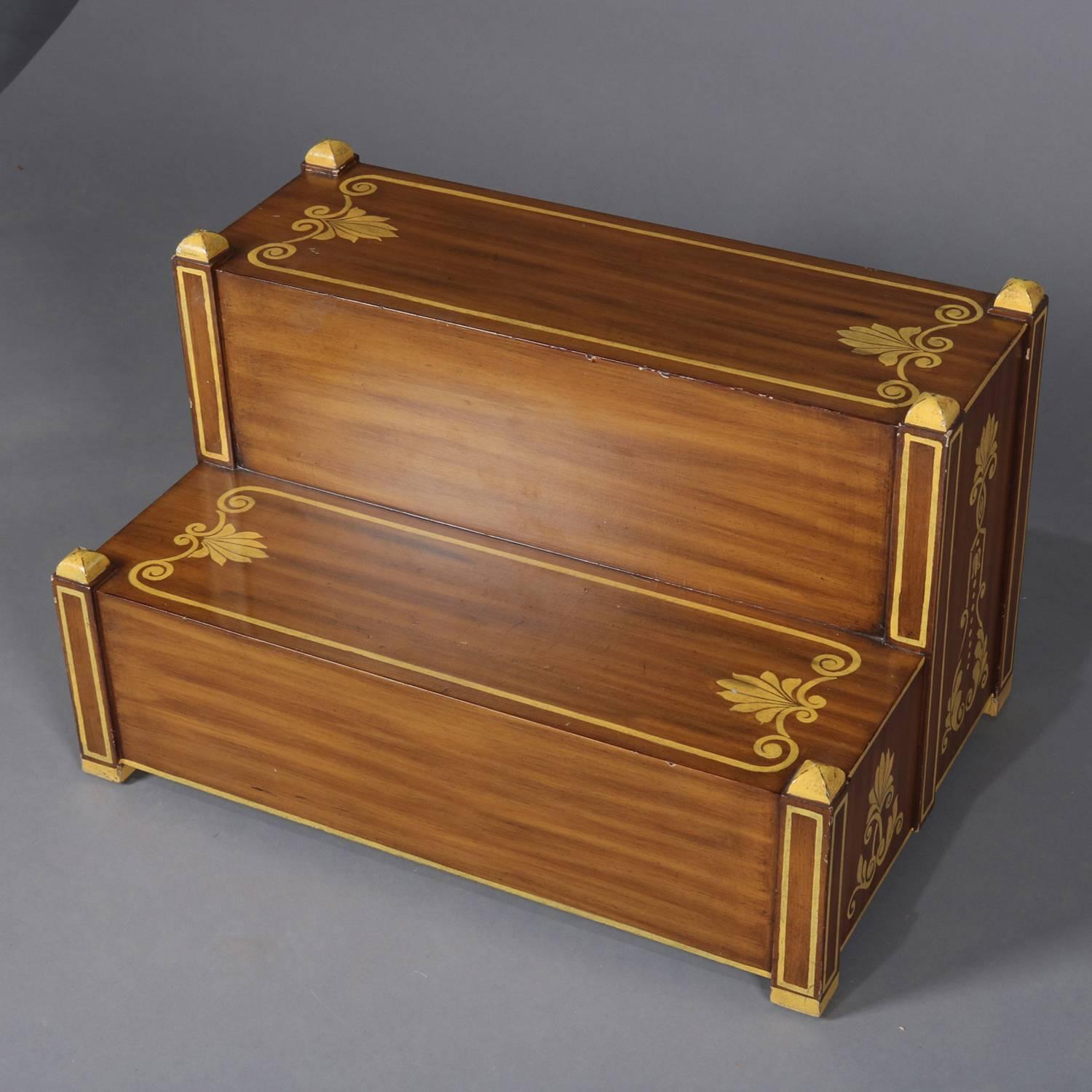 French Neoclassical Gilt and Grain Painted Mahogany Bedside Step Stool 2