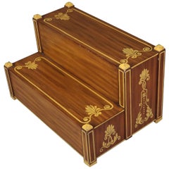 Vintage French Neoclassical Gilt and Grain Painted Mahogany Bedside Step Stool