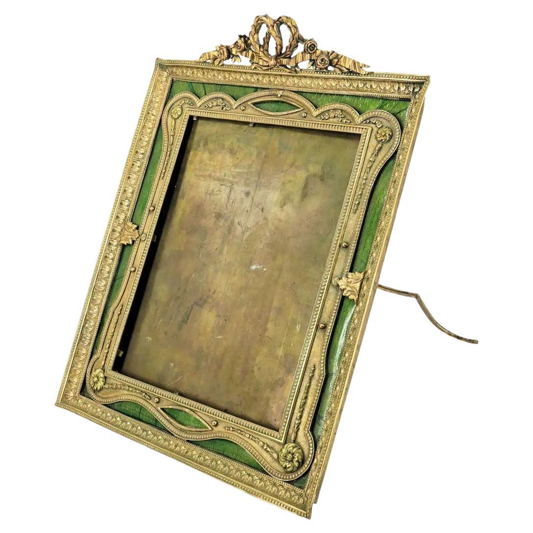 French Neoclassical Gilt Bronze and Green Enamel Picture Frame For Sale
