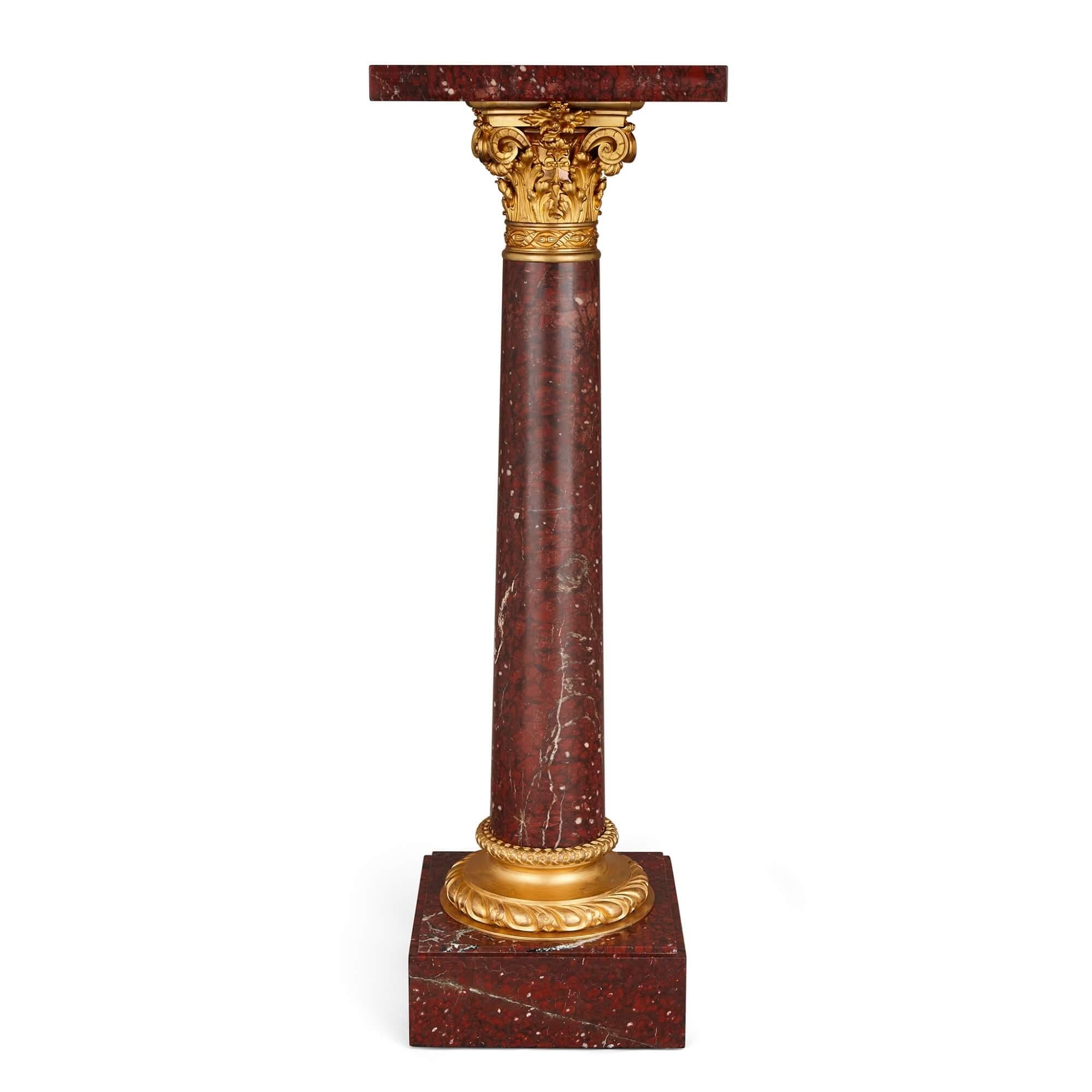 French, Neoclassical Gilt-Bronze and Rouge Griotte Marble Pedestal In Good Condition For Sale In London, GB