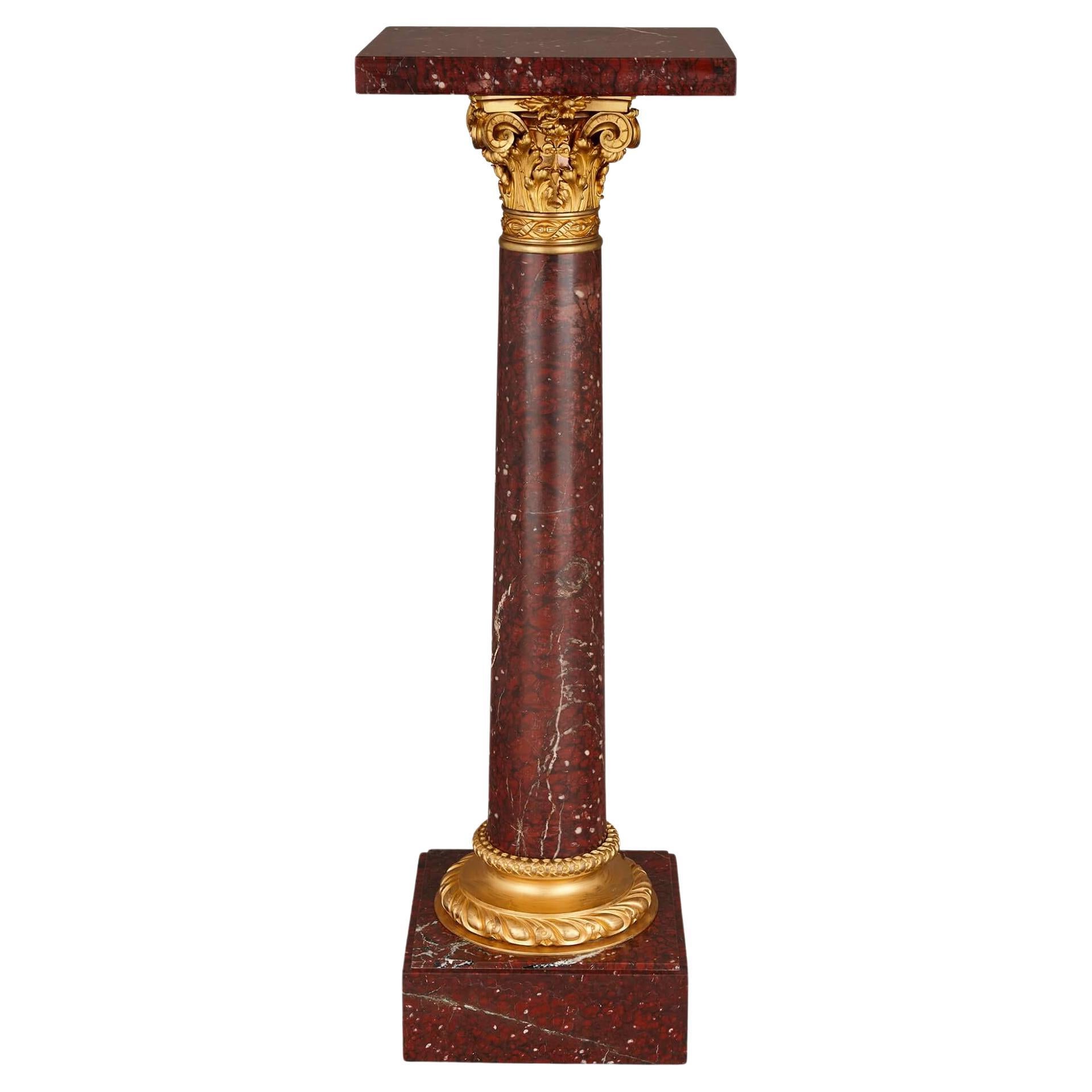 French, Neoclassical Gilt-Bronze and Rouge Griotte Marble Pedestal