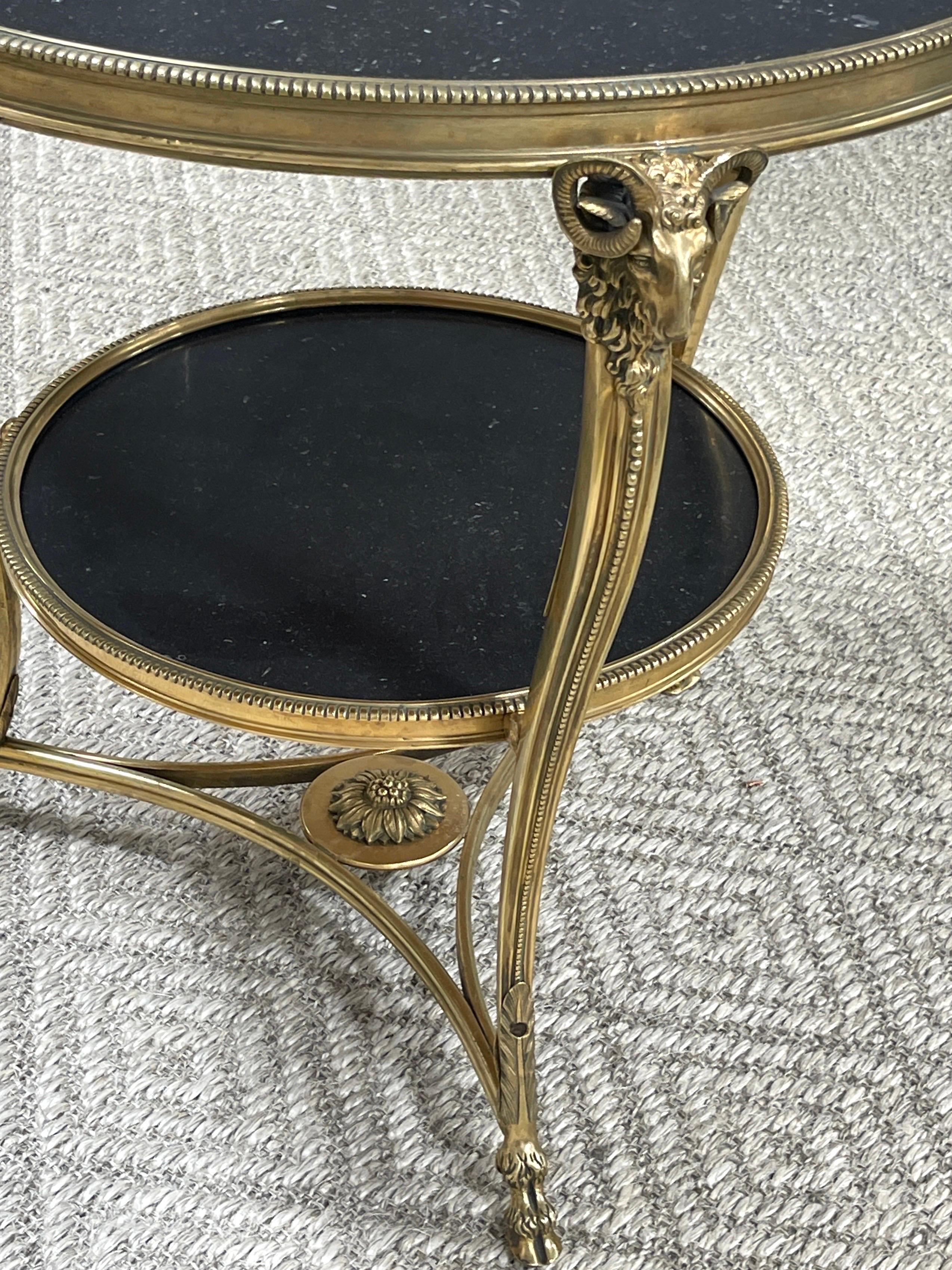French Neoclassical Gilt Bronze Rams Head & Black Marble Gueridon Table In Good Condition In West Palm Beach, FL