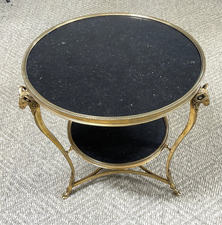 French Neoclassical Gilt Bronze Rams Head & Black Marble Gueridon Table For Sale 1