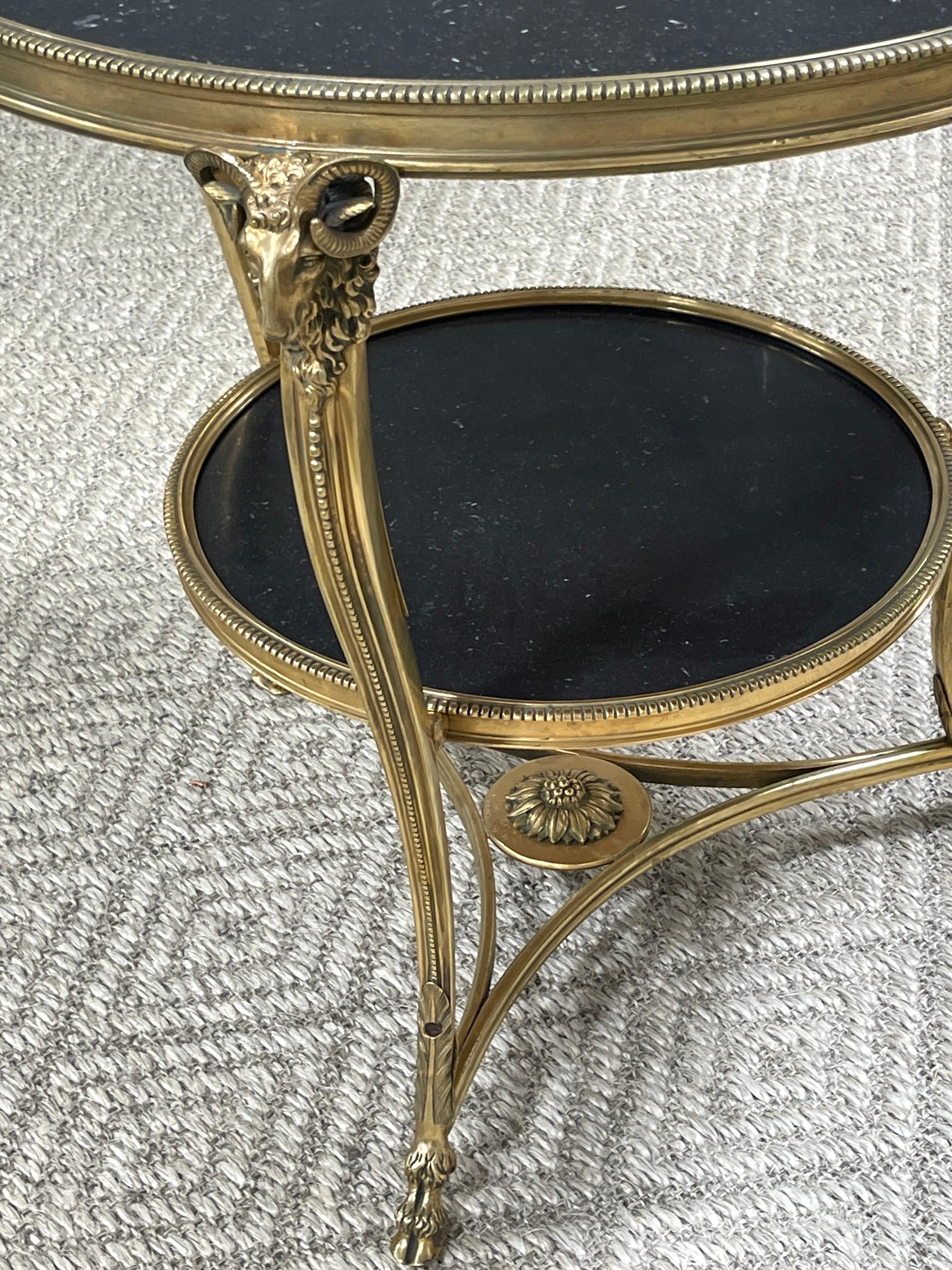 French Neoclassical Gilt Bronze Rams Head & Black Marble Gueridon Table 2