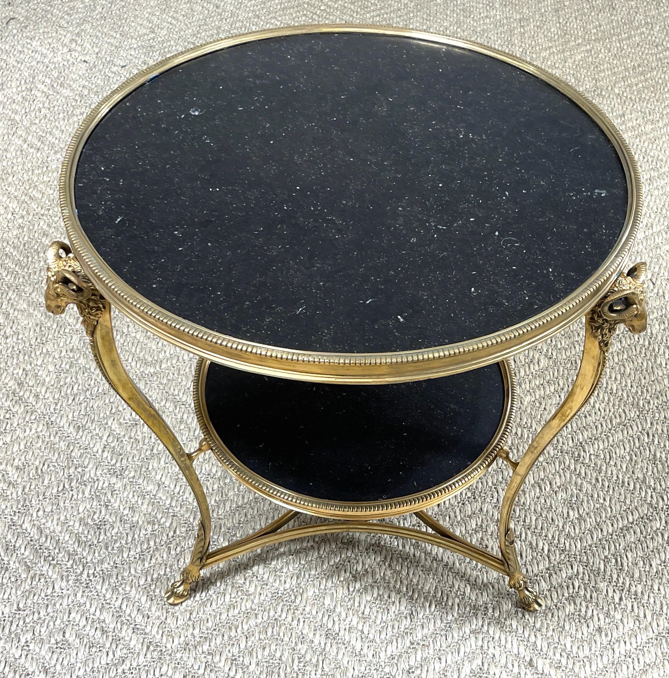 French Neoclassical Gilt Bronze Rams Head & Black Marble Gueridon Table 3