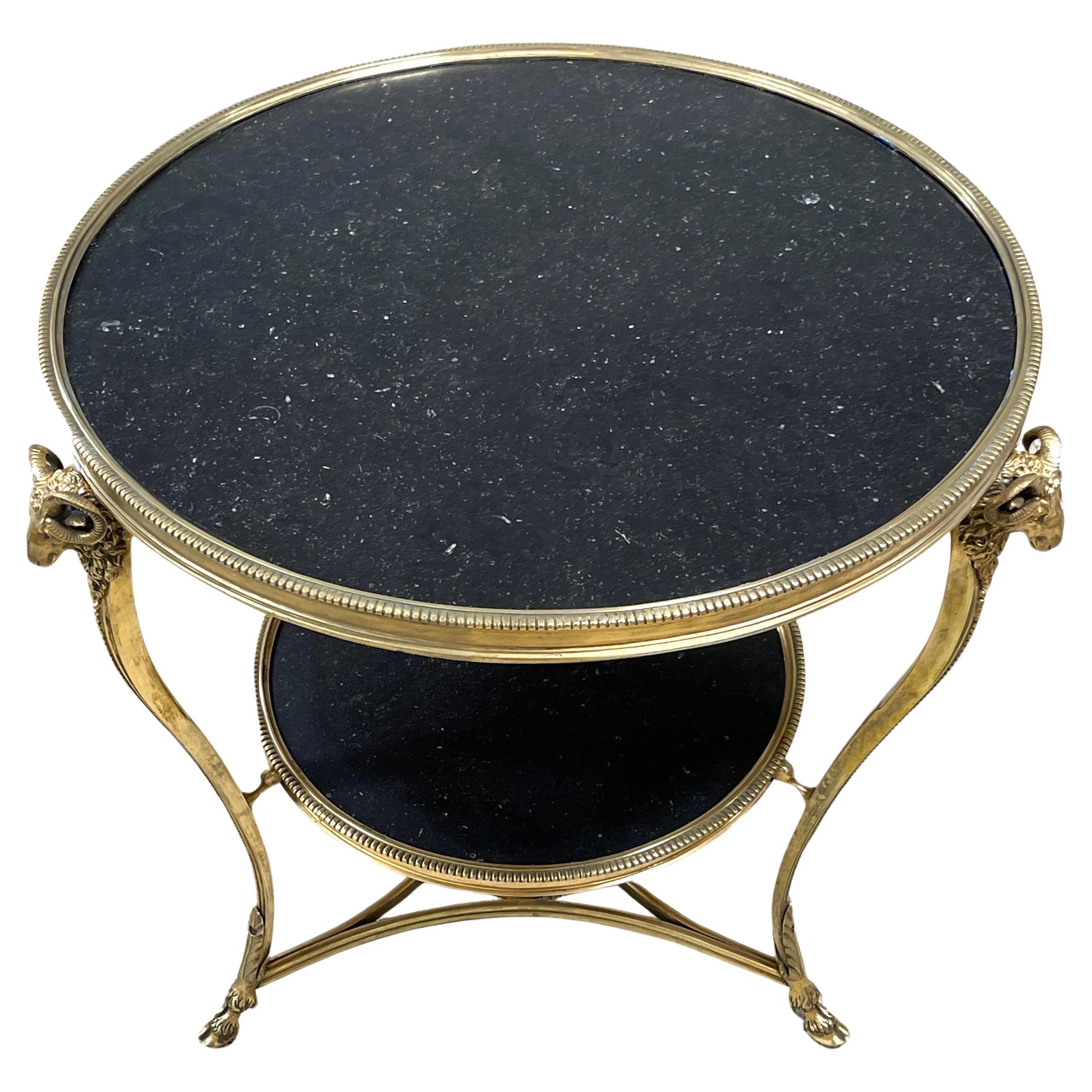 French Neoclassical Gilt Bronze Rams Head & Black Marble Gueridon Table