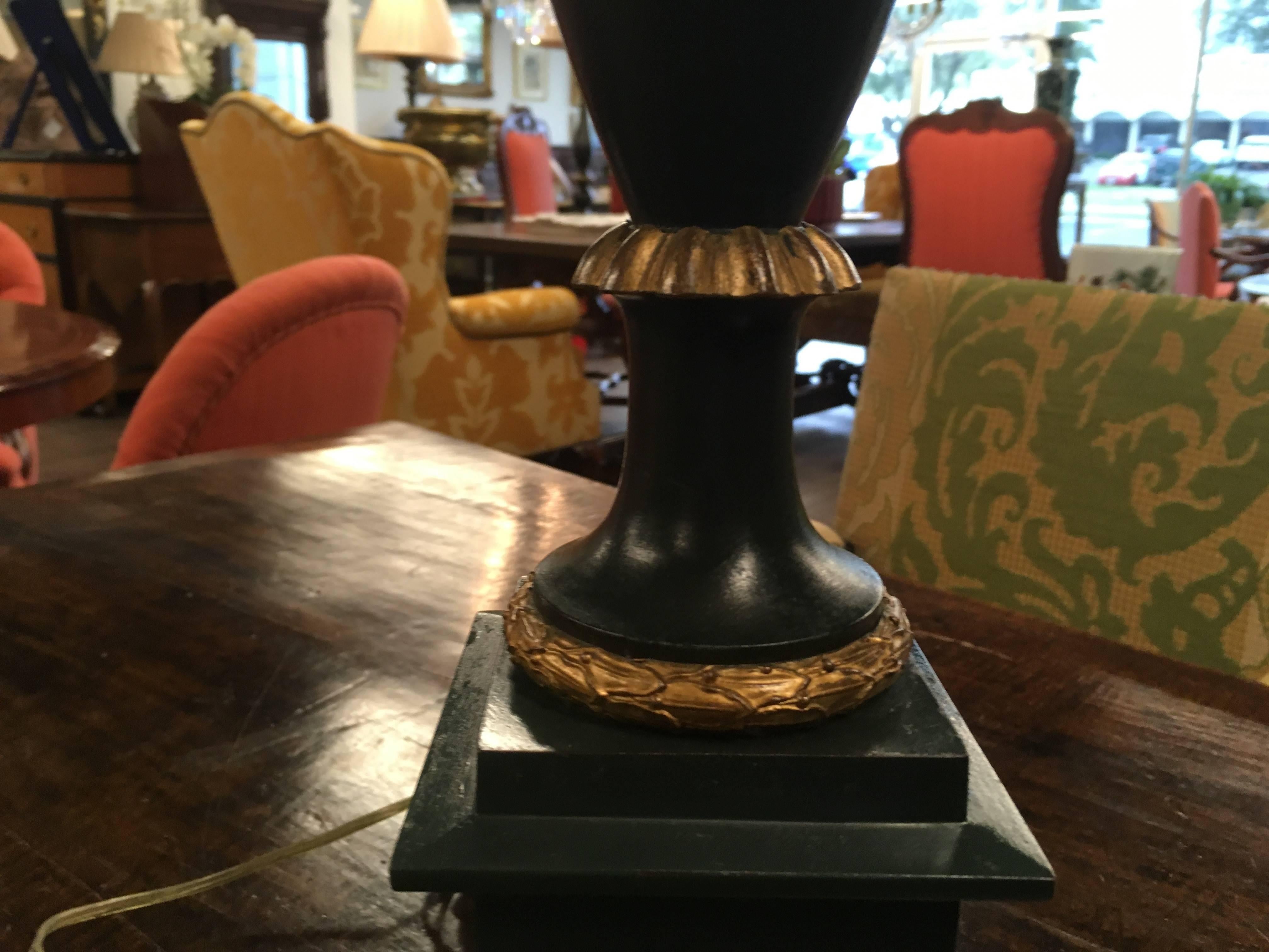 19th Century French Neoclassical Gilt Bronze Urn Form Table Lamps with Marble Base For Sale