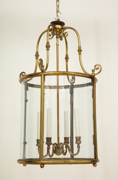 French Neoclassical Gilt Lacquered Brass and Glass Oval Four-Light Lantern