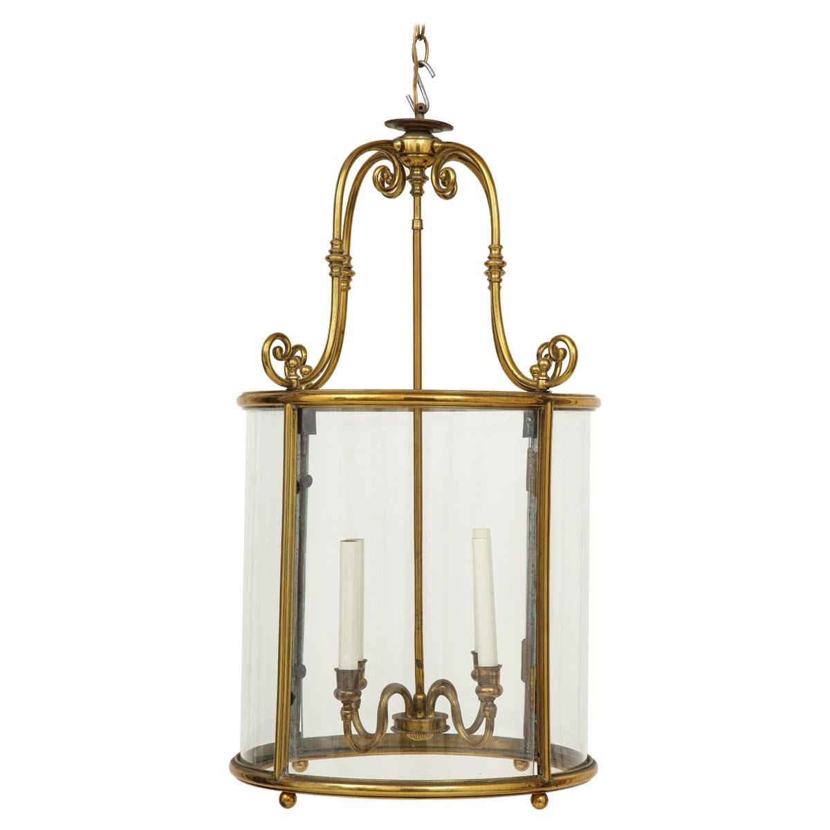 French Neoclassical Gilt Lacquered Brass and Glass Oval Four-Light Lantern