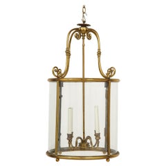 Vintage French Neoclassical Gilt Lacquered Brass and Glass Oval Four-Light Lantern