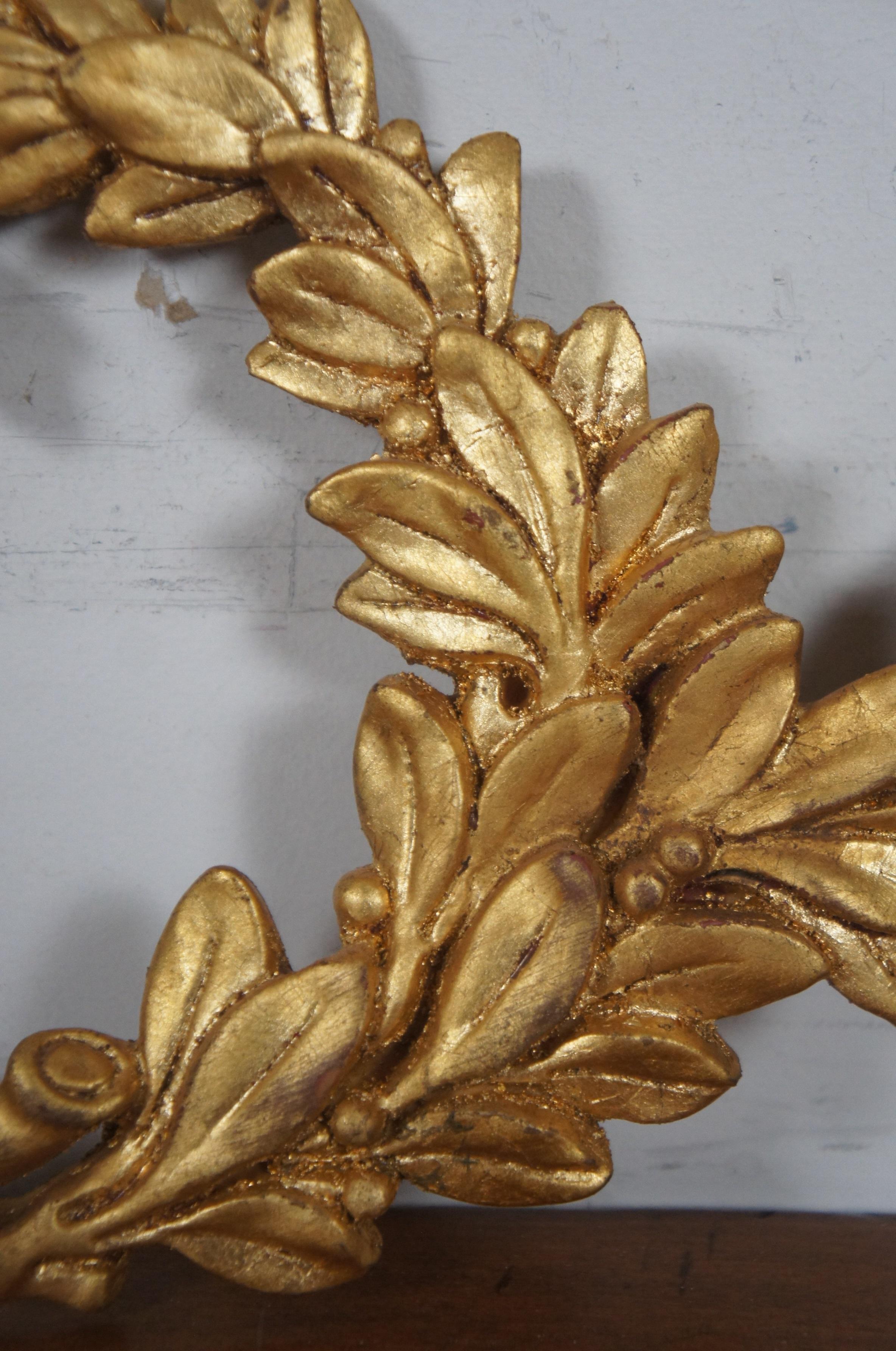 French Neoclassical Gold Giltwood Laurel Wreath Garland Pediment Wall Plaque 6