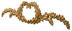French Neoclassical Gold Giltwood Laurel Wreath Garland Pediment Wall Plaque